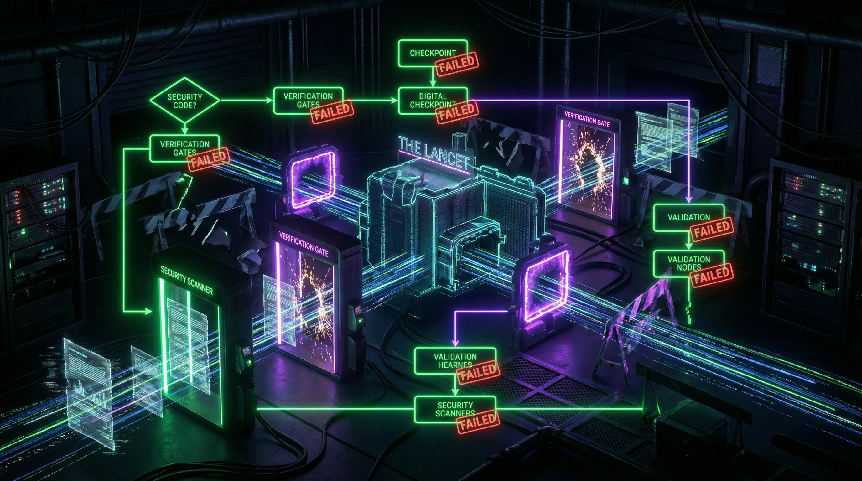 Visualization of the fraudulent article's publication process in The Lancet highlighting missed verification stages