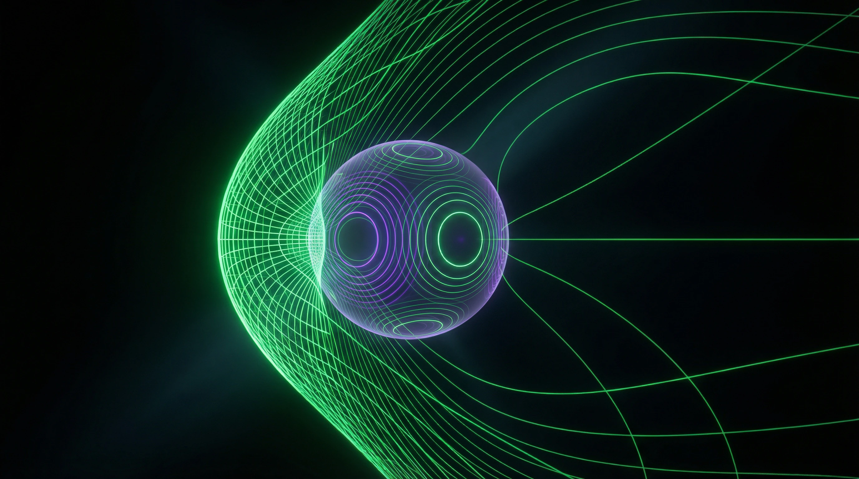 Visualisierung der Alcubierre-Metrik mit Raumzeit-Deformation um die Warp-Blase