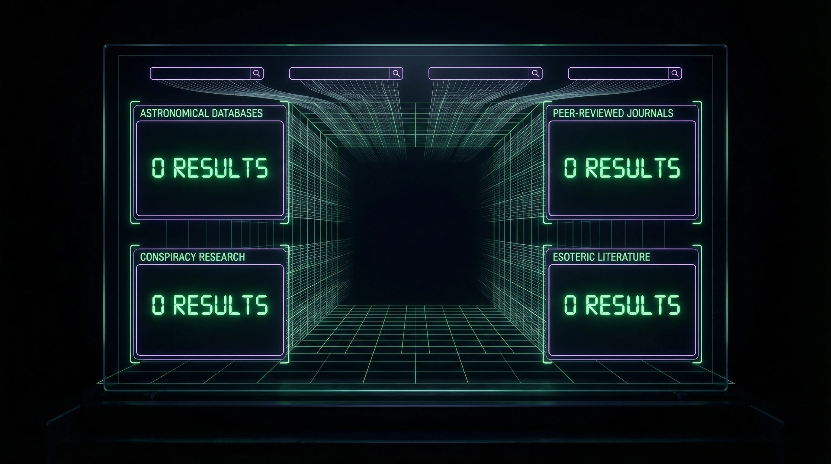 Visualization of the evidence vacuum: absence of confirming data across all source categories