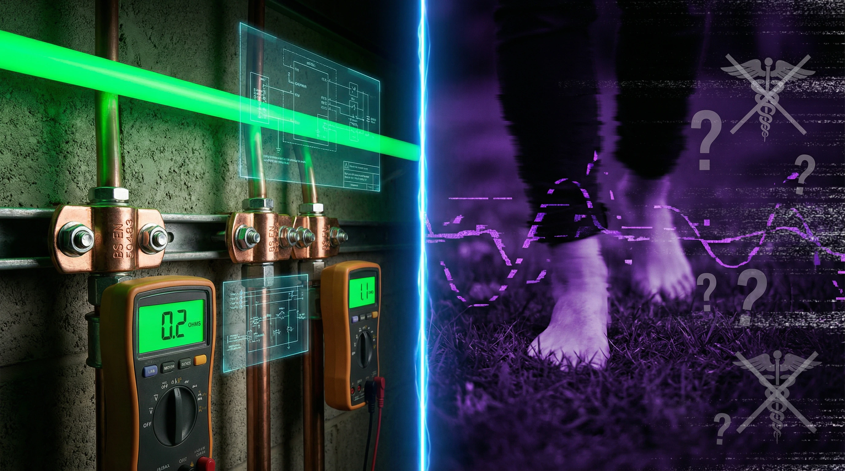 Comparación entre puesta a tierra electrotécnica real según estándares BS EN y earthing pseudocientífico