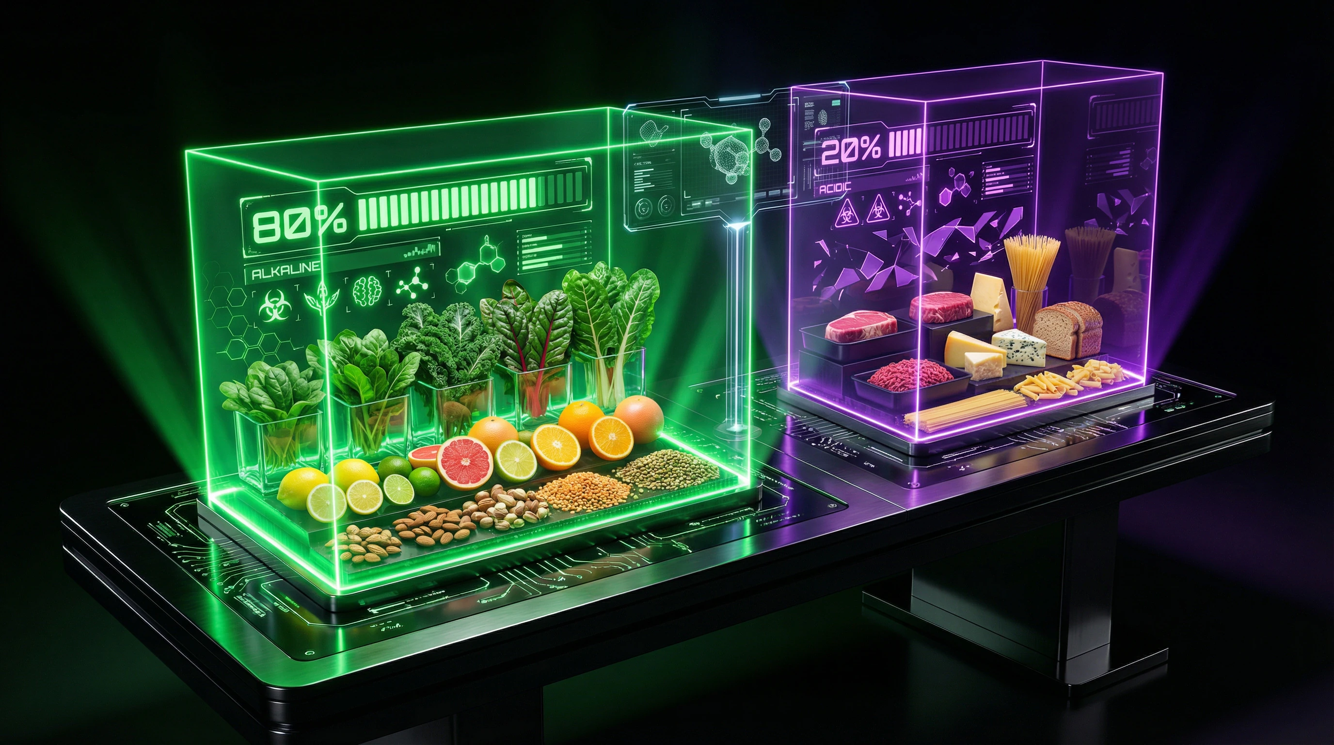 Food table divided into alkaline and acidic categories