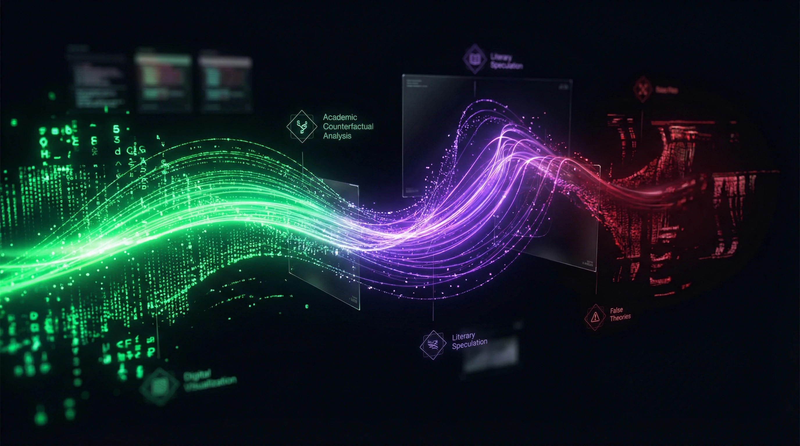 Diagram showing spectrum from scientific counterfactual analysis to pseudohistorical theories