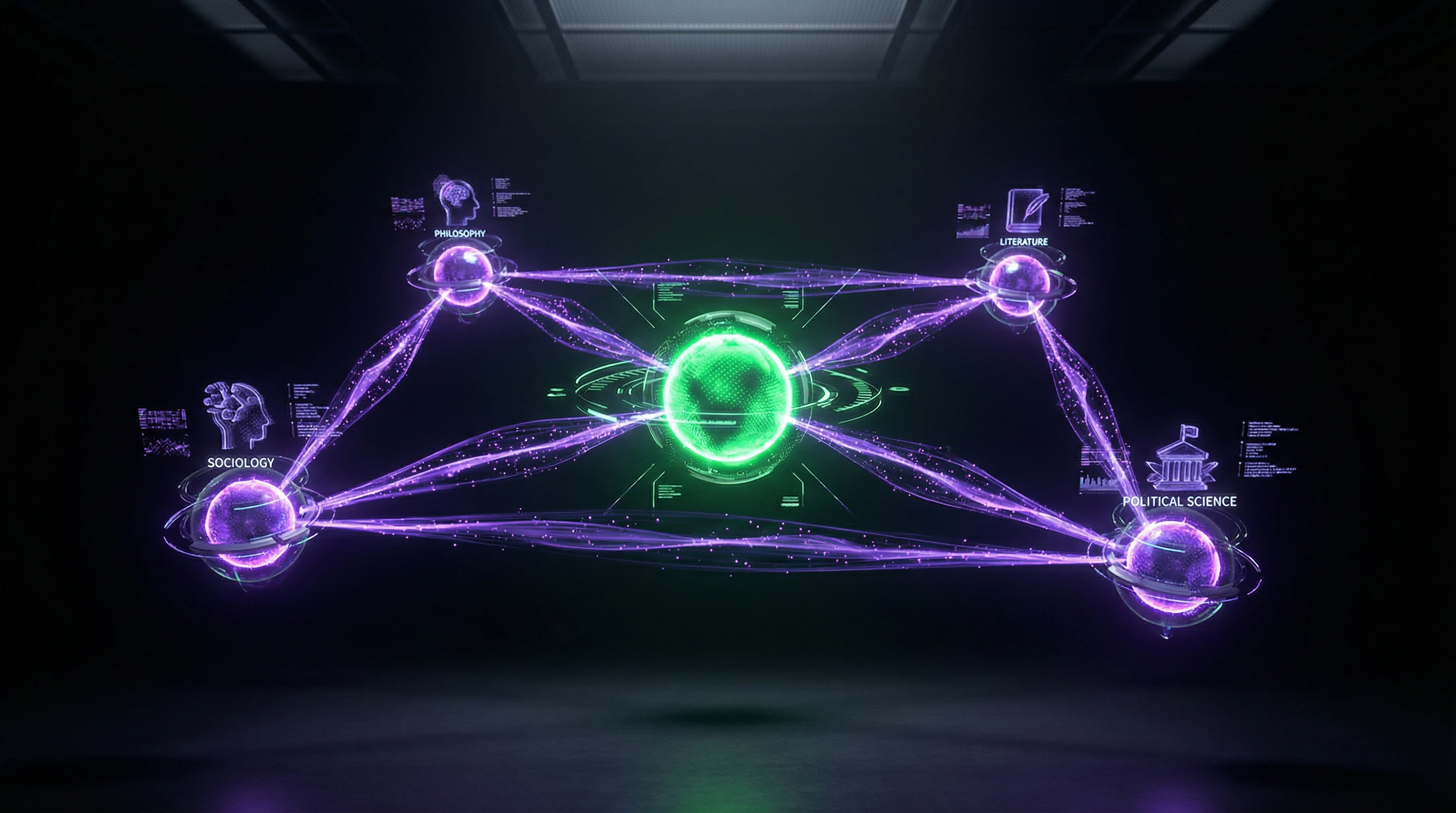 Network diagram of alternative history's connections with philosophy, literature, sociology, and political science
