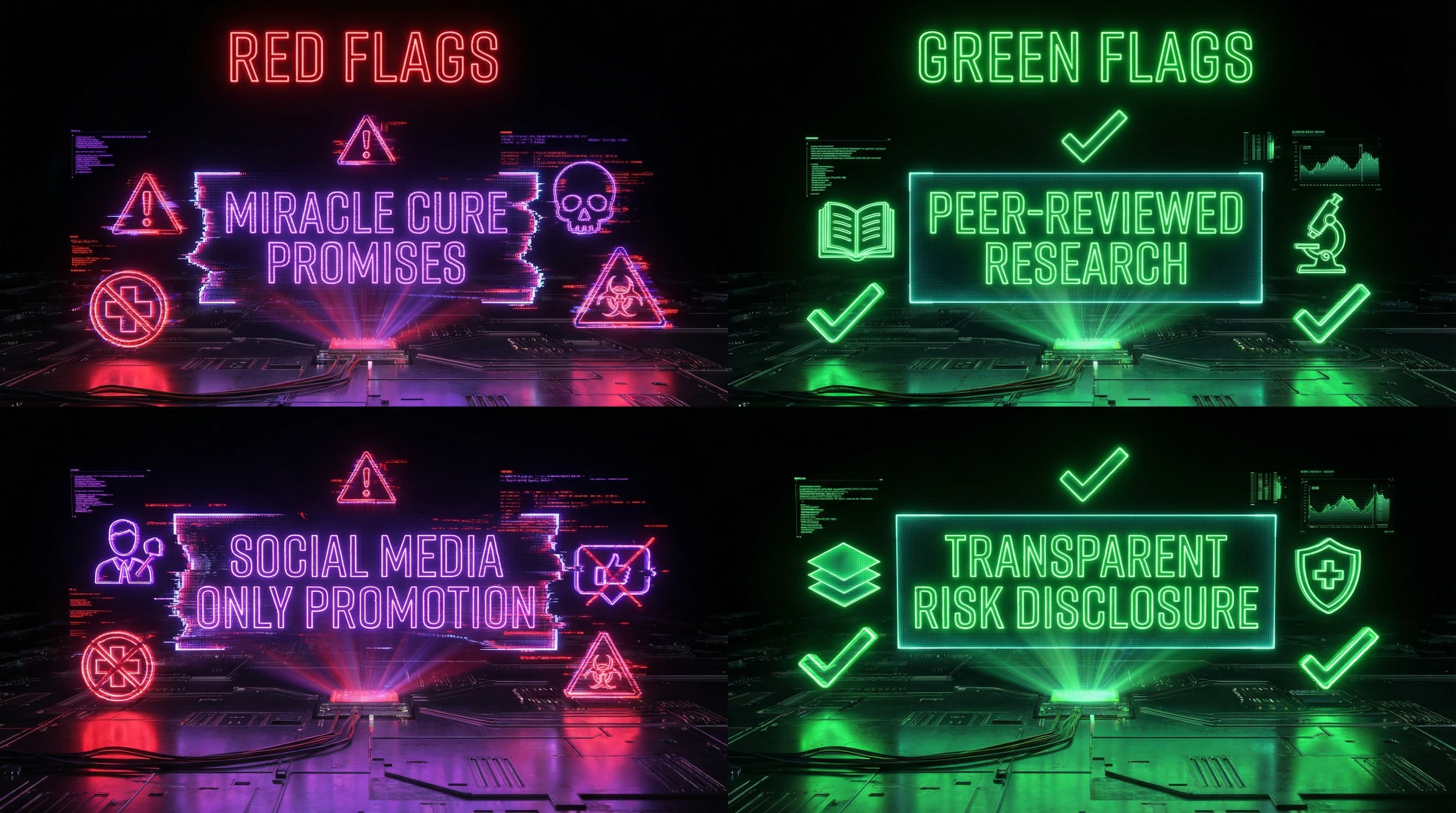 Comparative table of red and green flags in oncology information