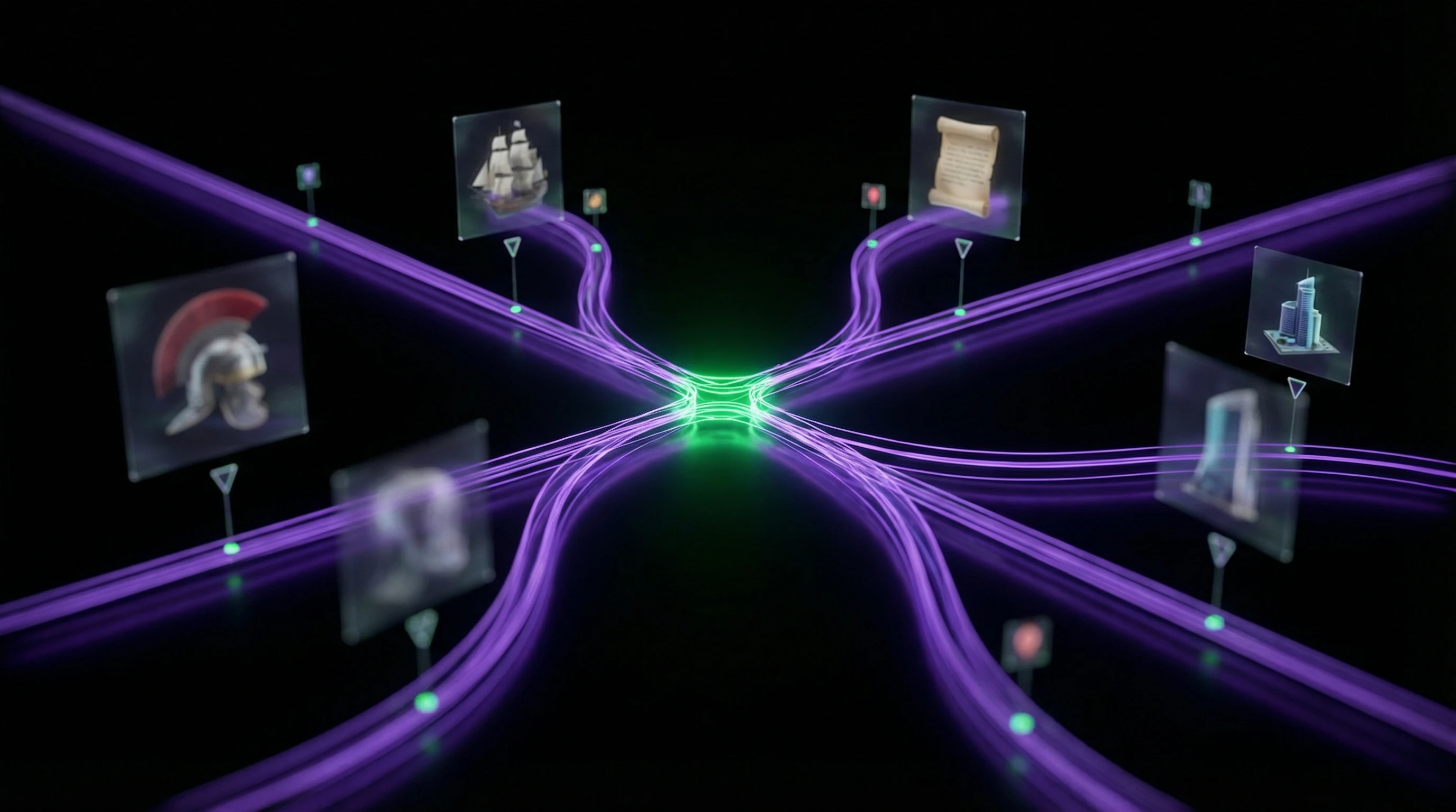 Schematic representation of a historical point of divergence with multiple alternative timelines
