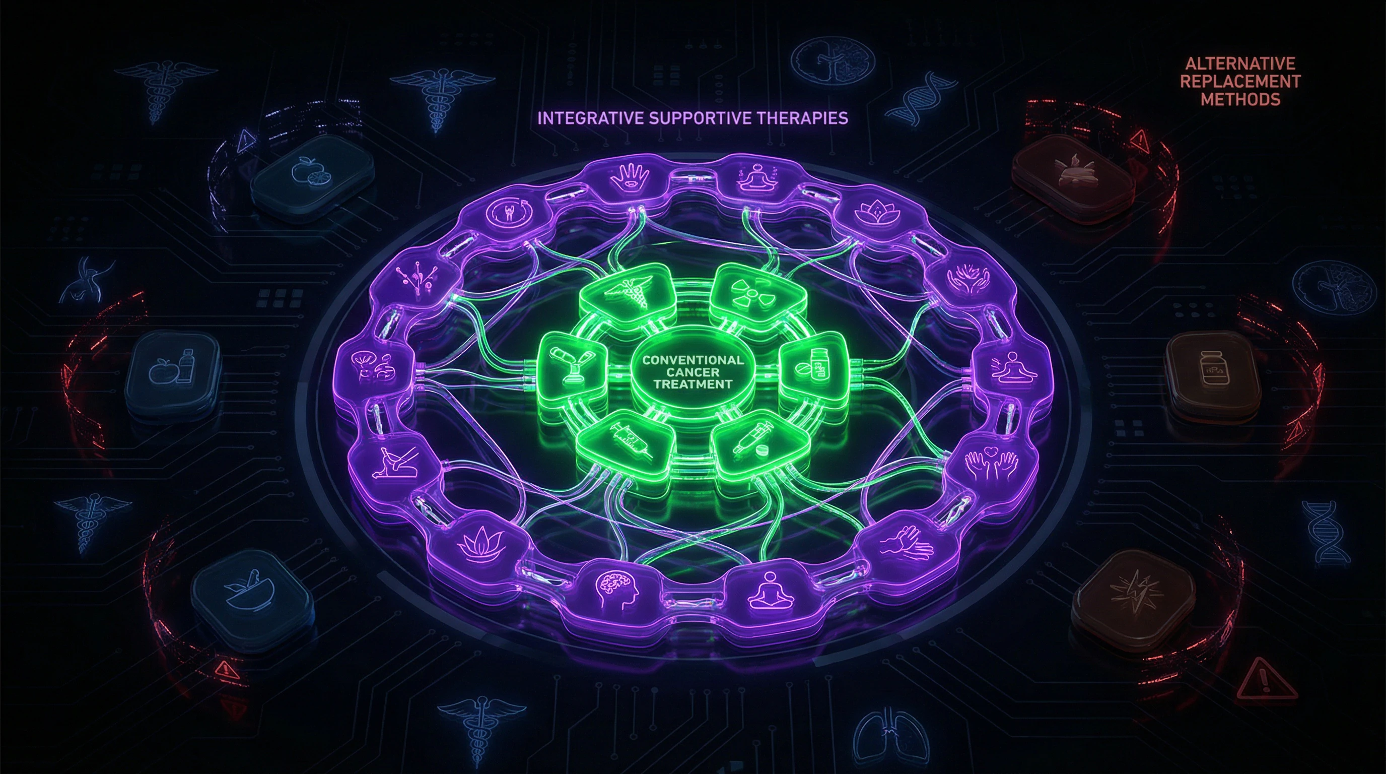Diagram comparing alternative and integrative oncology