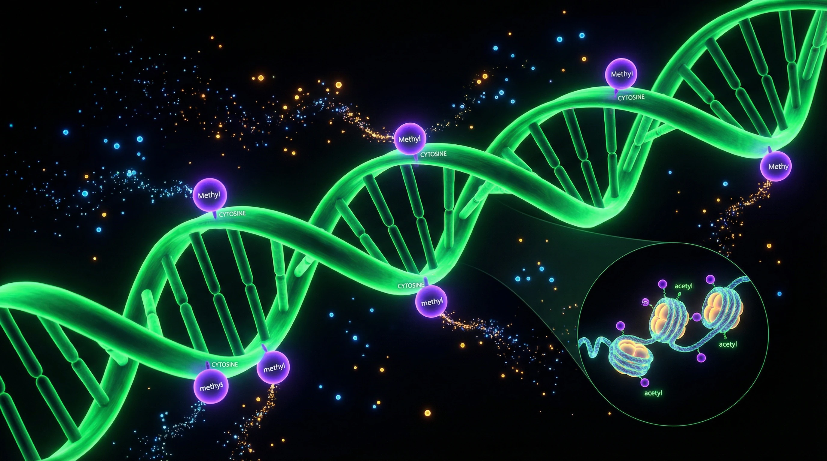 Схема процесса метилирования ДНК и влияния факторов среды