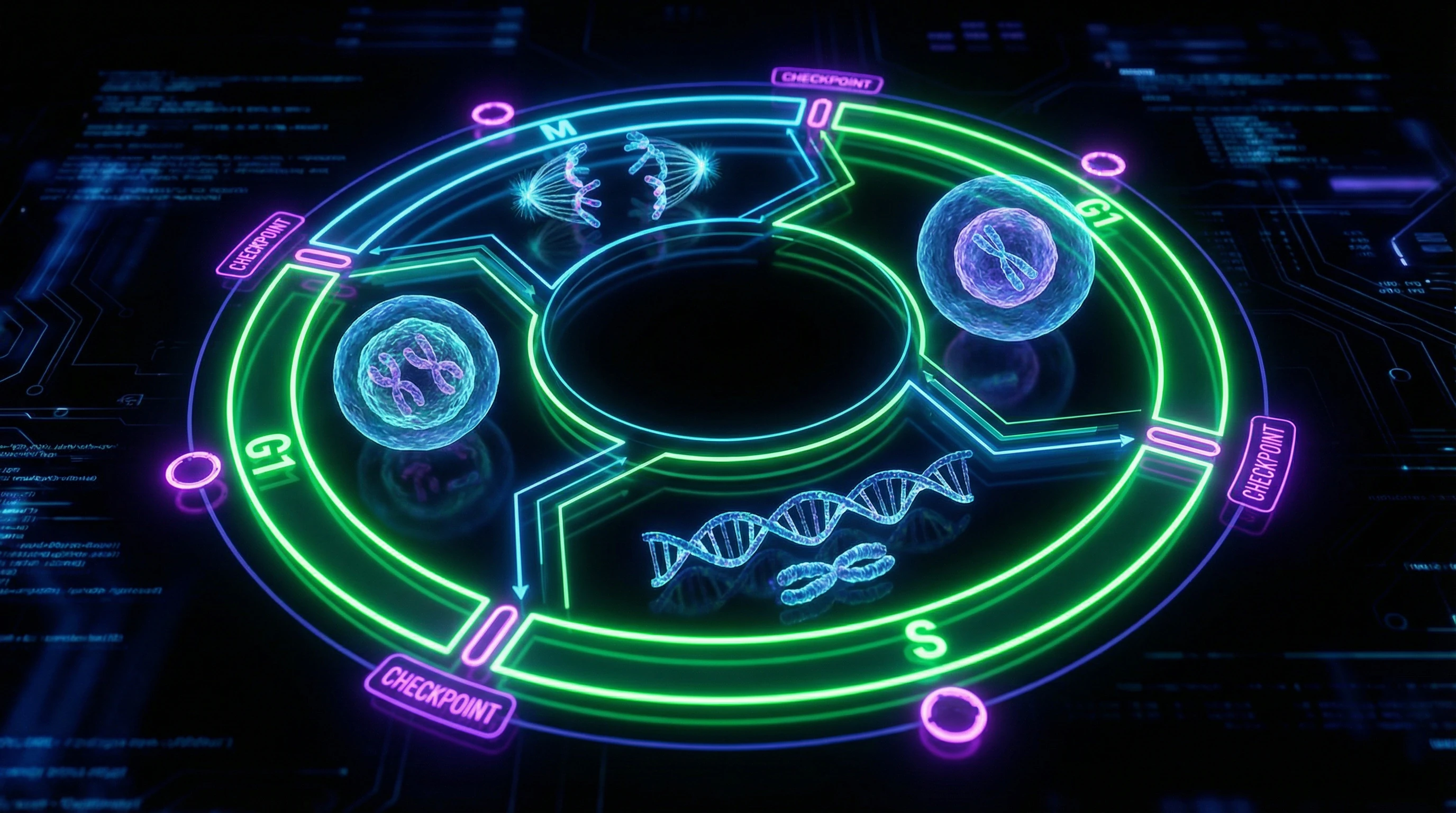 Diagram of cell cycle phases with checkpoints