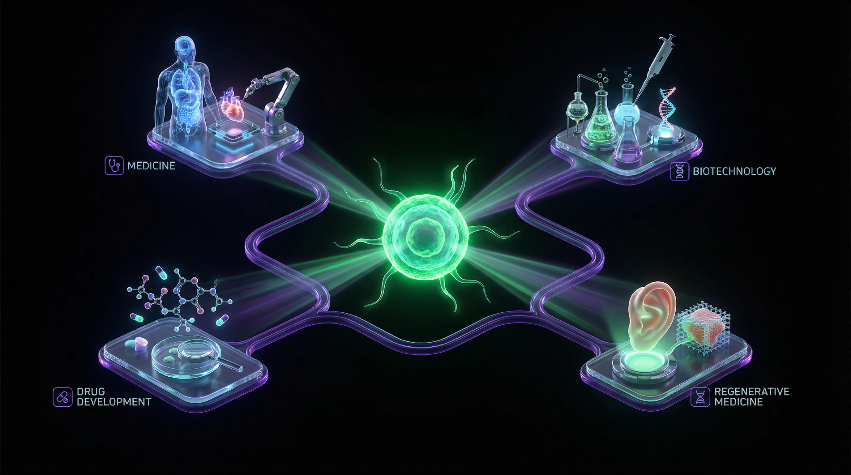 Diagram of cell biology applications in medicine and biotechnology