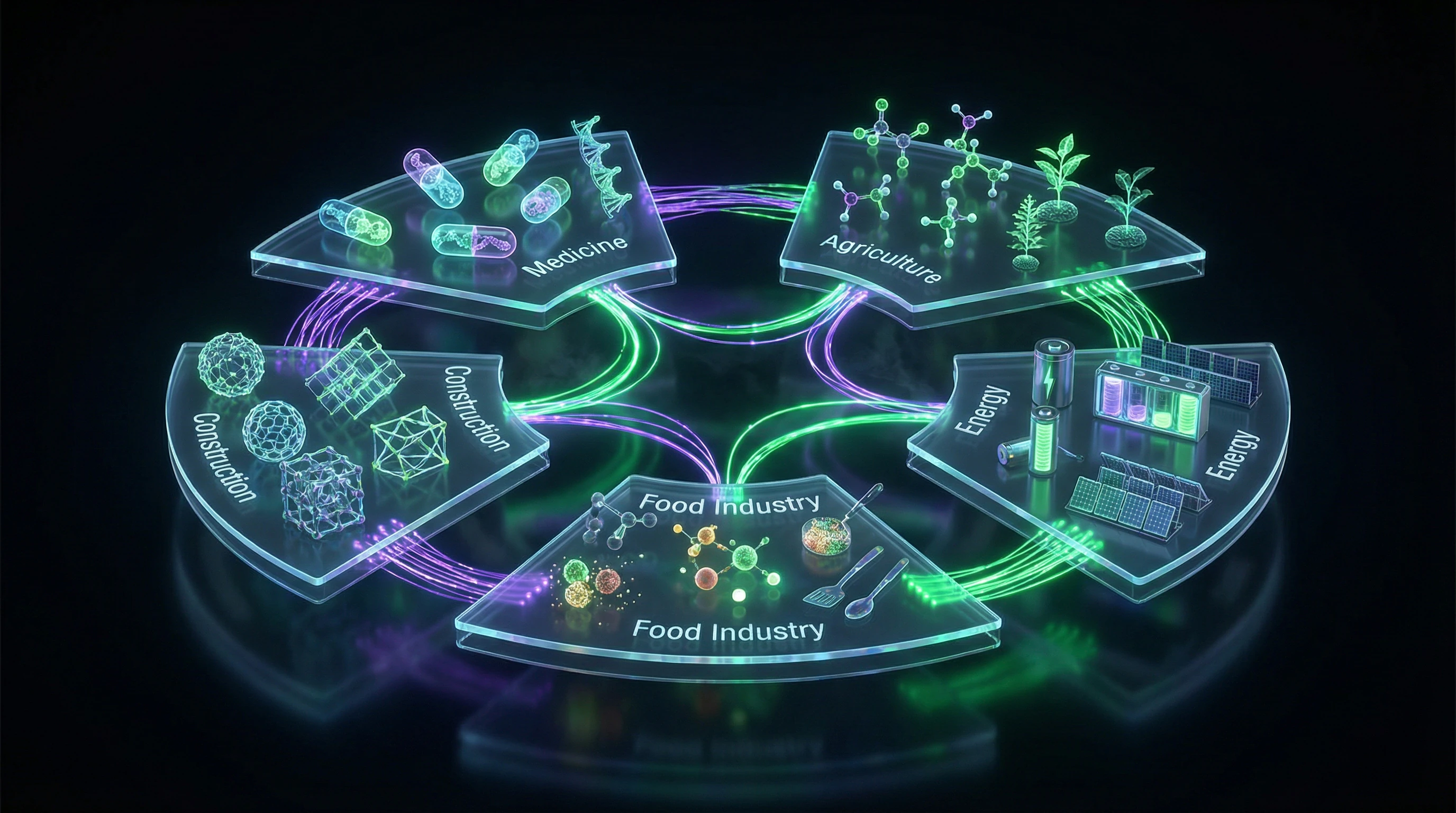 Diagram of major chemistry application sectors with product examples
