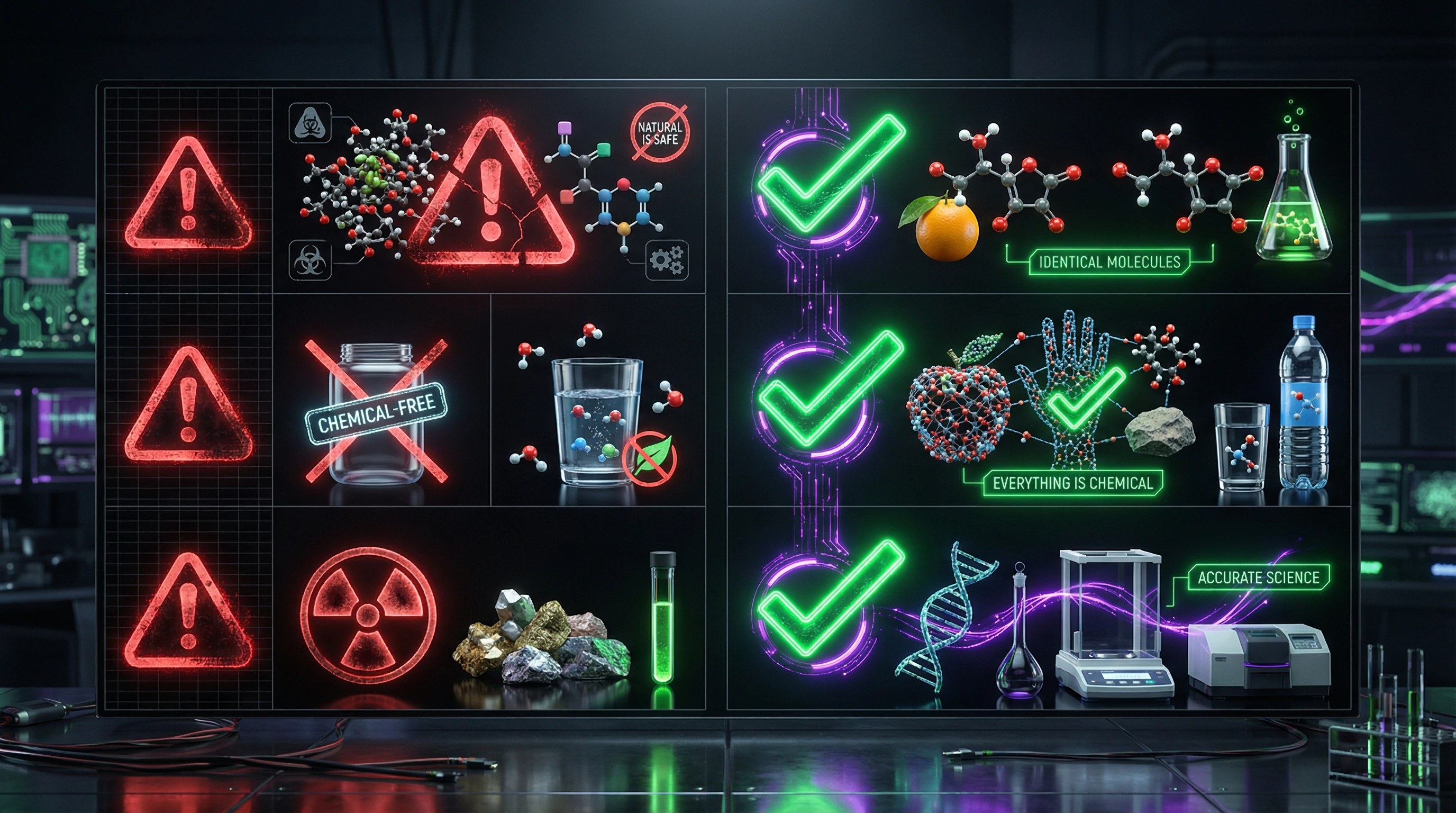 Comparative table of common chemistry myths and scientific facts