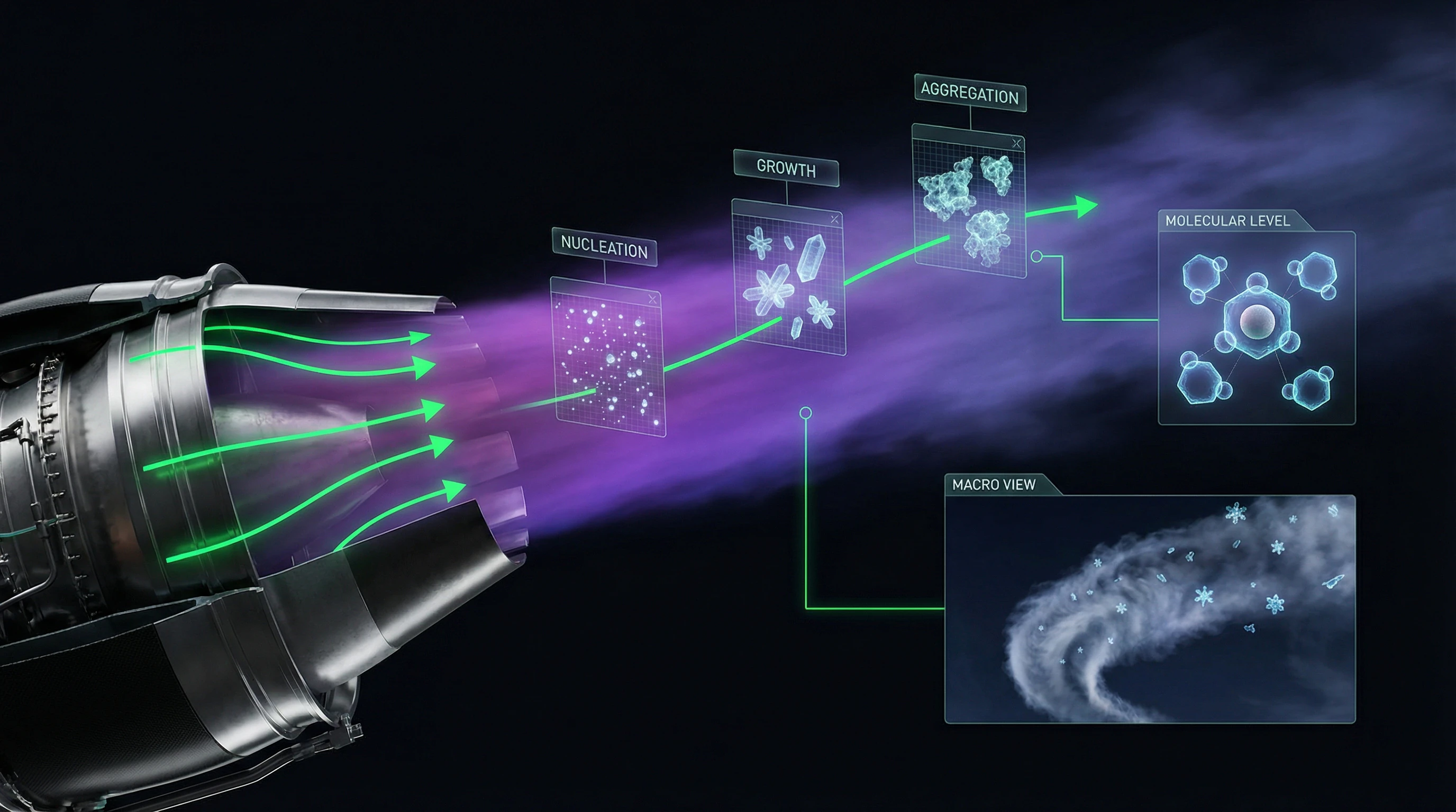 Diagram of condensation trail formation behind aircraft showing temperature and humidity