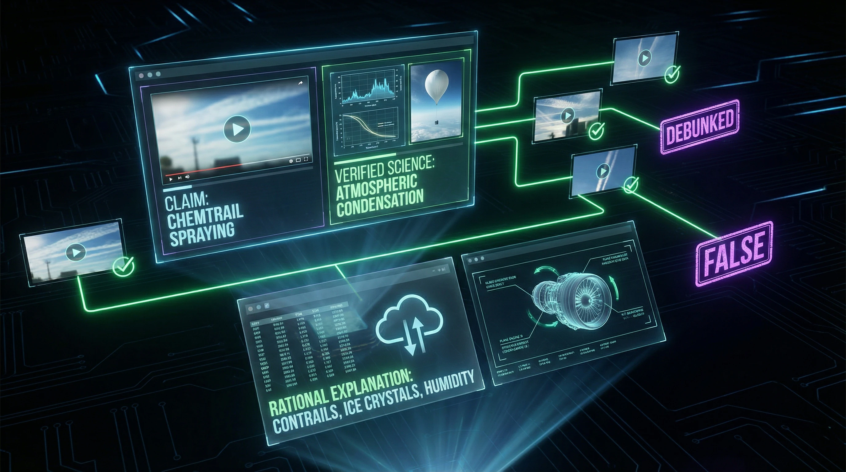 Diagram of fact-checkers' verification process for viral chemtrail evidence