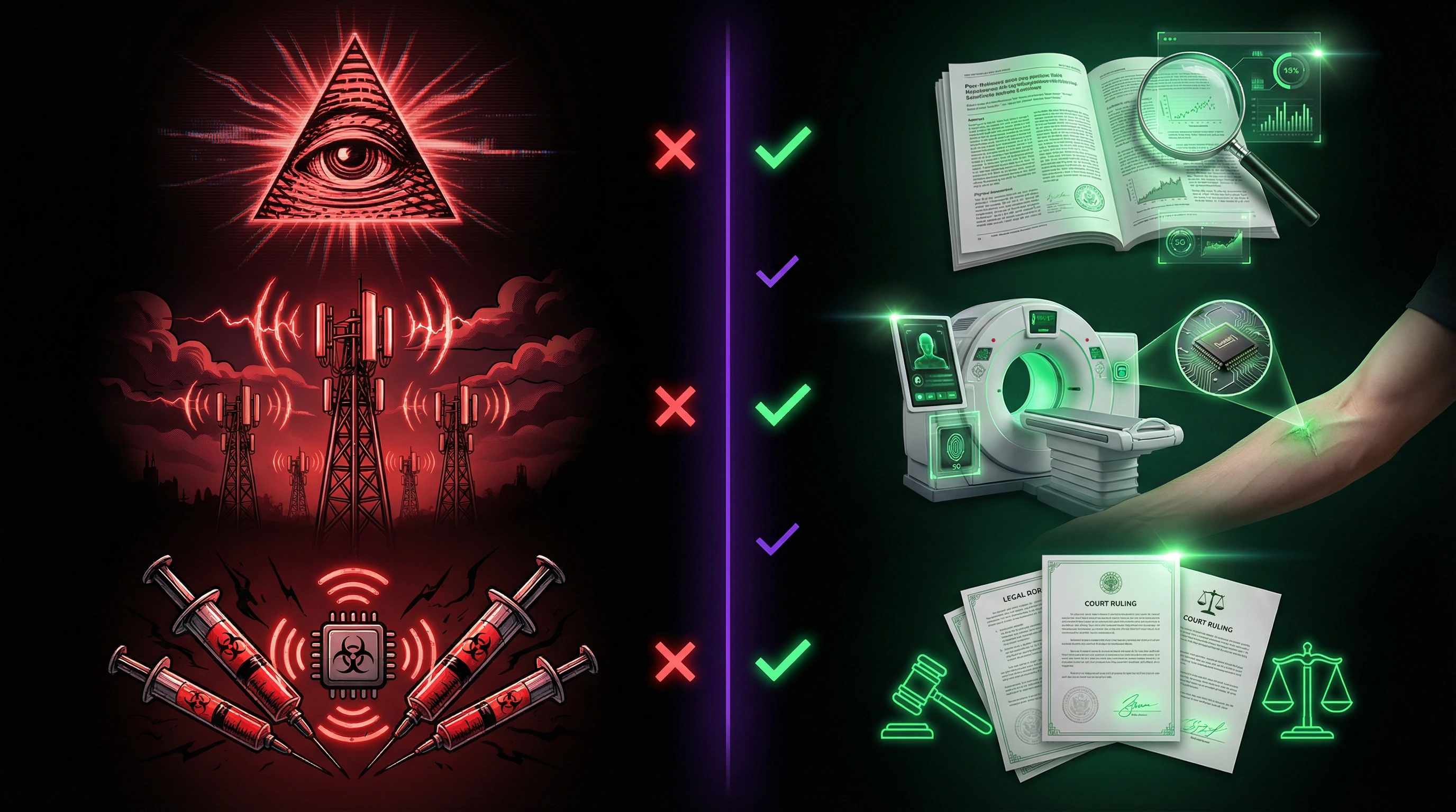 Vergleichstabelle von Verschwörungsbehauptungen und dokumentierten Fakten über Chipung