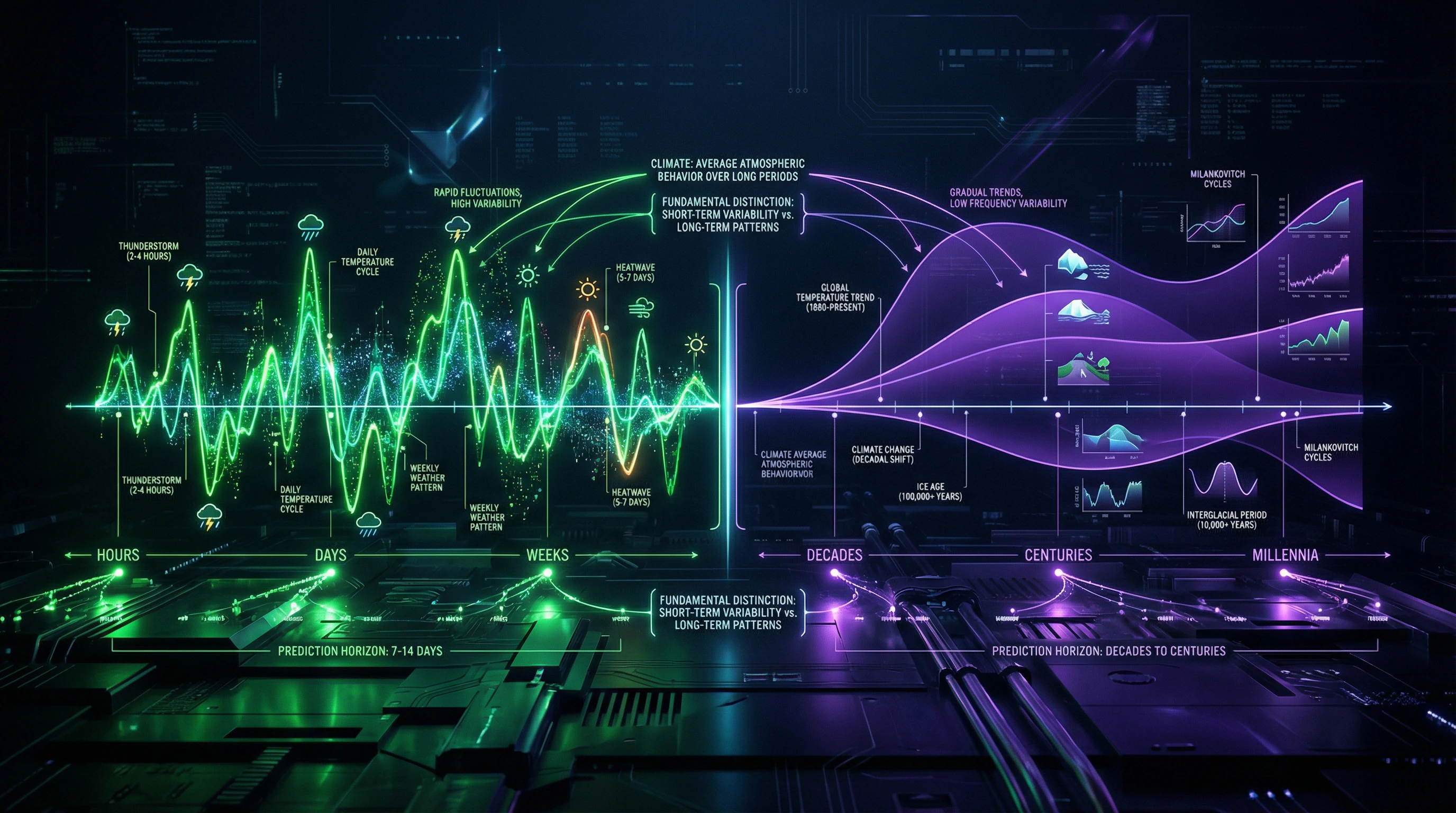 Diagram comparing weather and climate timescales