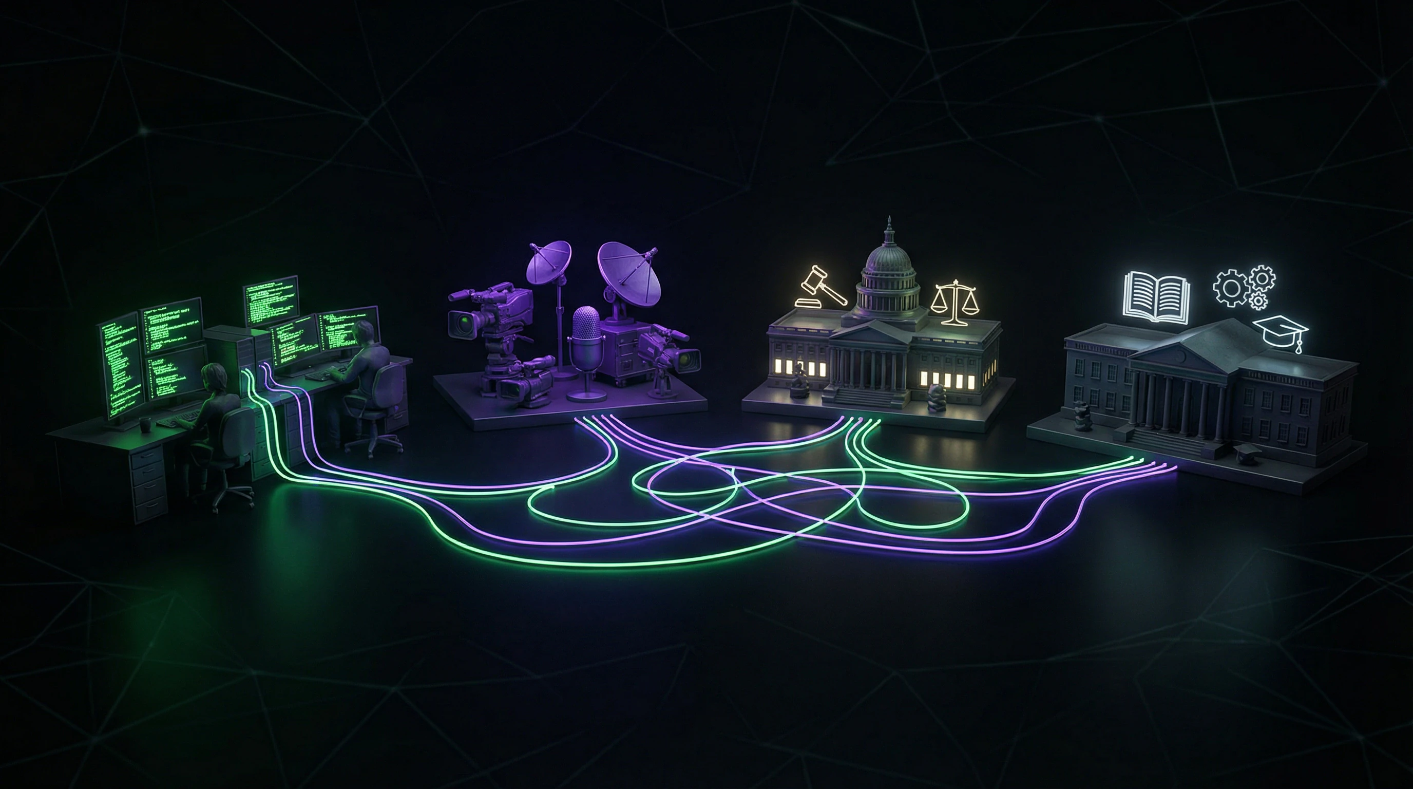 Diagram of responsibility distribution among developers, media, regulators, and educational institutions