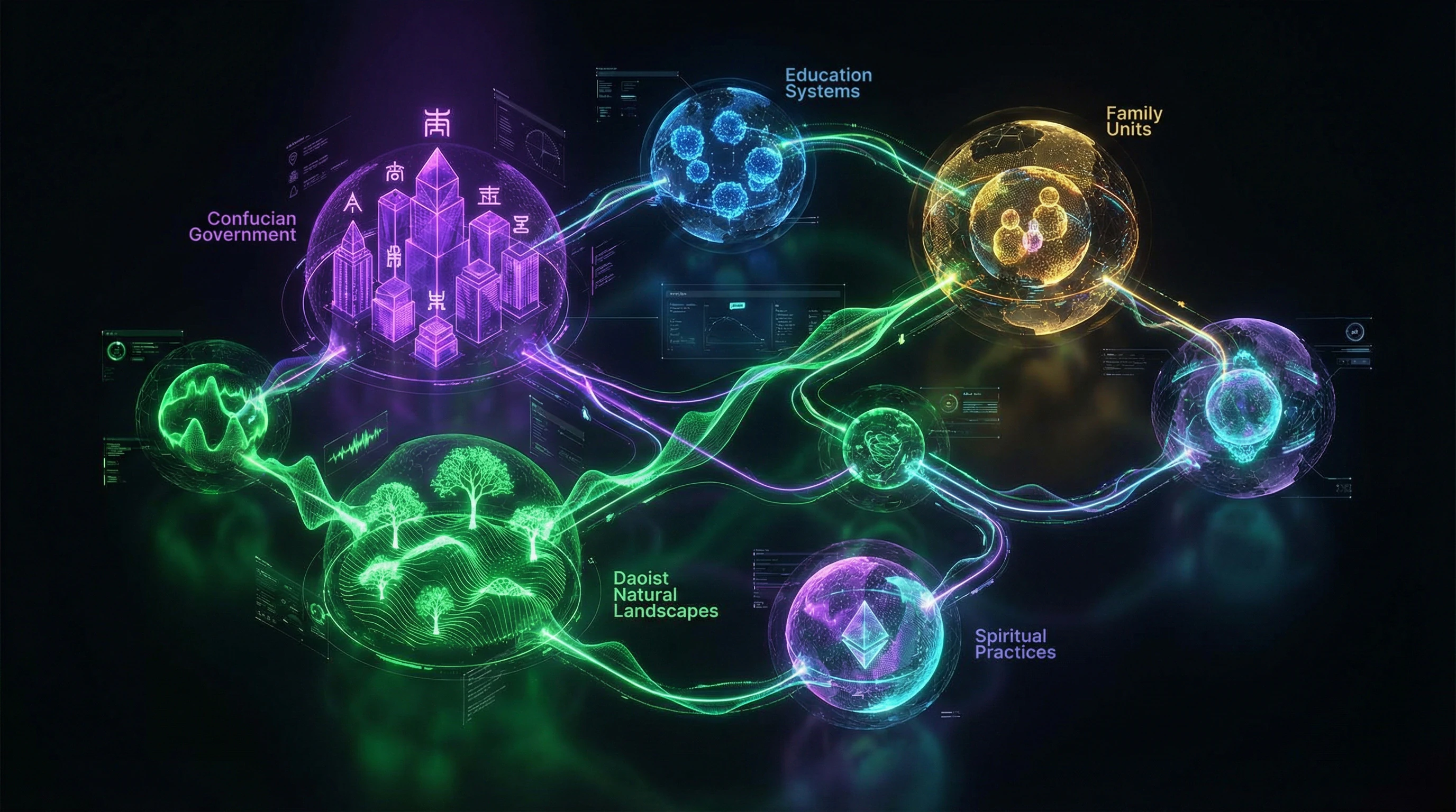 Diagram of the interaction between Daoism and Confucianism across various spheres of Chinese culture