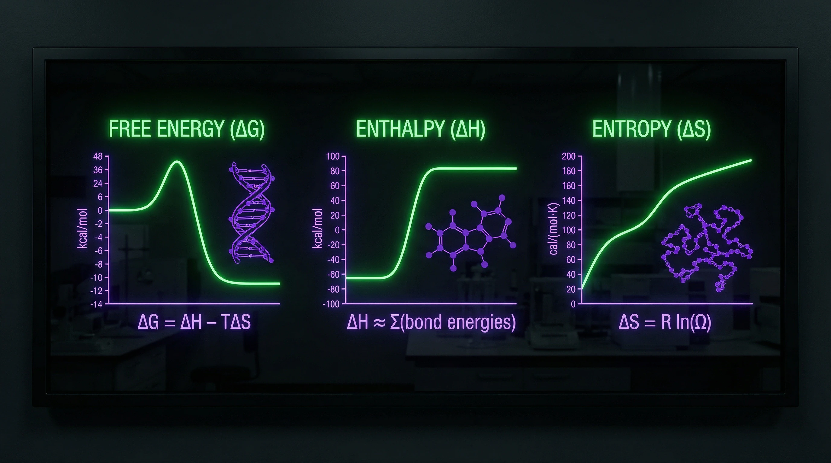 Diagram of DNA thermodynamic parameters: free energy, enthalpy, entropy