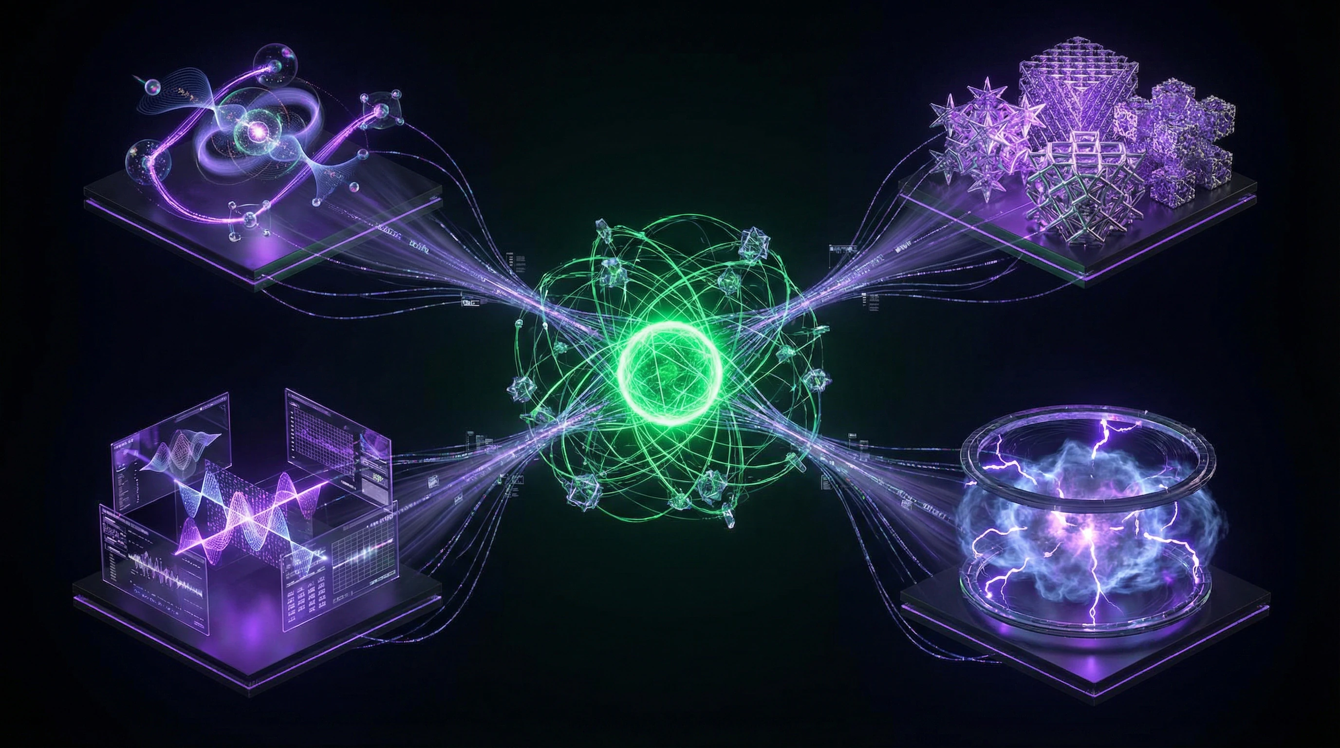 Esquema de direcciones modernas de investigación en electromagnetismo con ramas de QED, metamateriales, electrodinámica computacional y física de plasmas