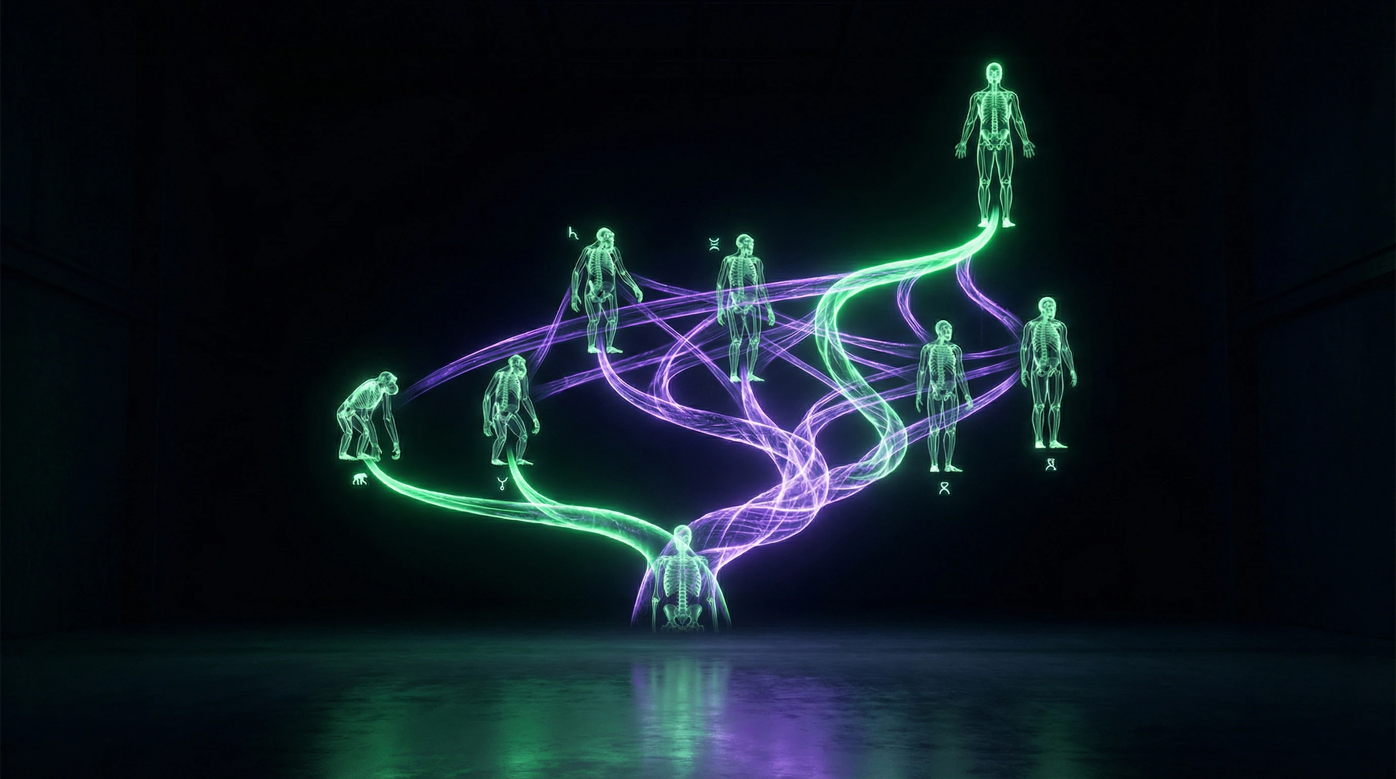 Chronological sequence of key stages in human evolution from common ancestor with chimpanzees to Homo sapiens