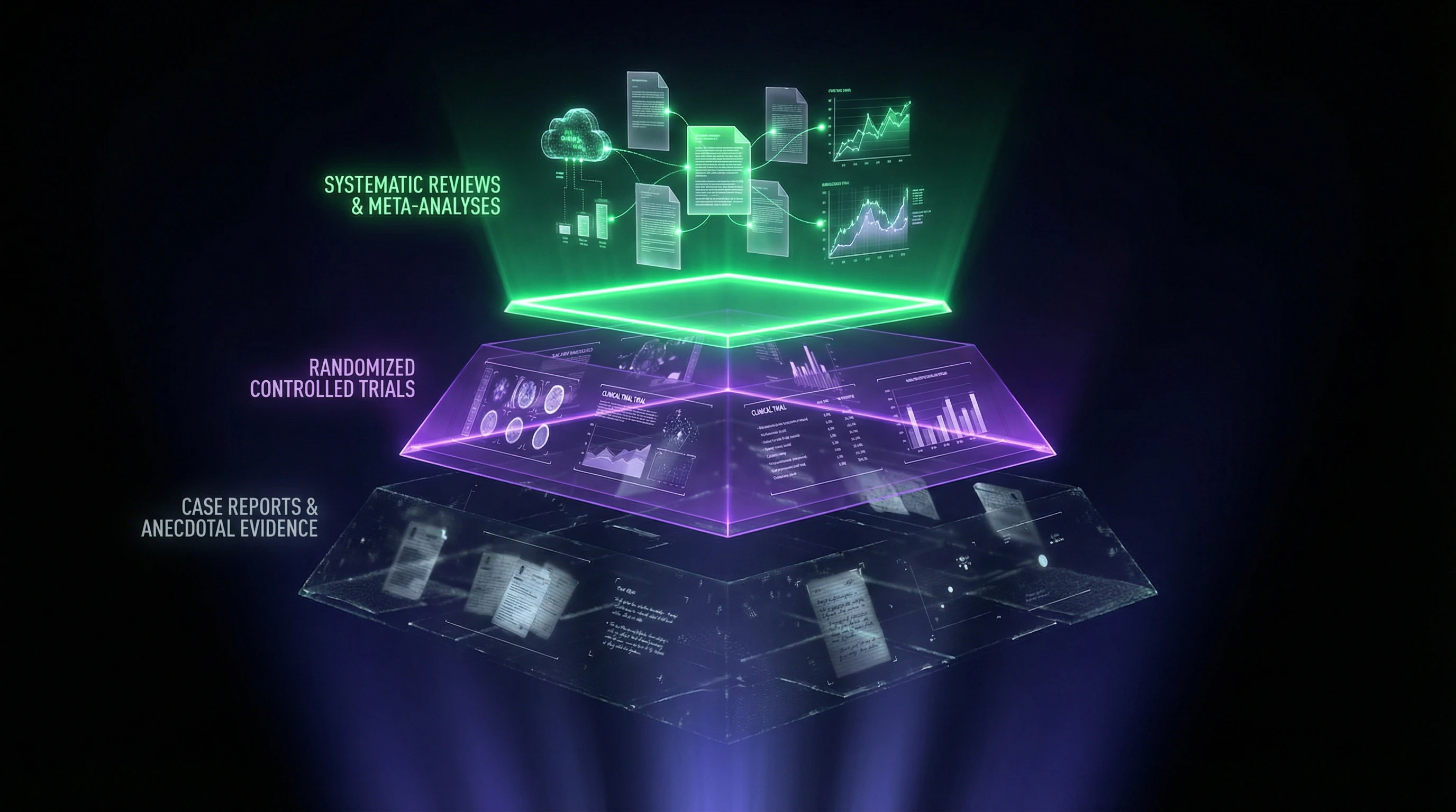 Pyramid hierarchy of literature review types from descriptive to systematic