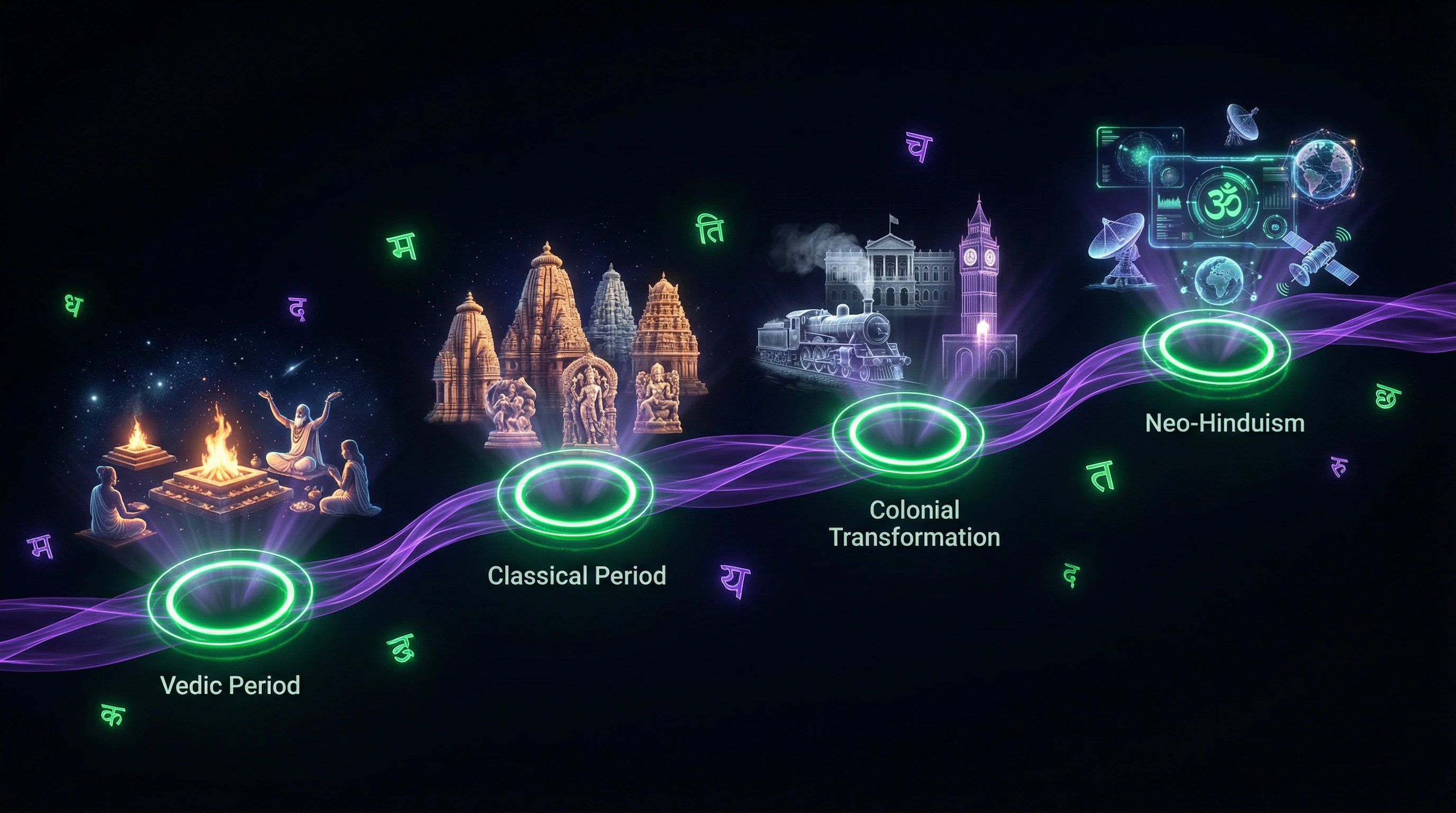 Chronological timeline of Hinduism's development from the Vedic period to neo-Hinduism