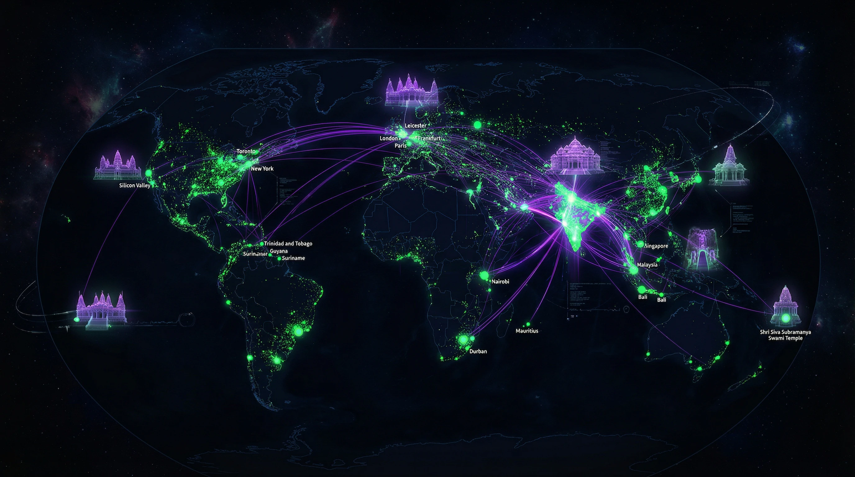 Geographic distribution of Hindu diaspora and centers of influence