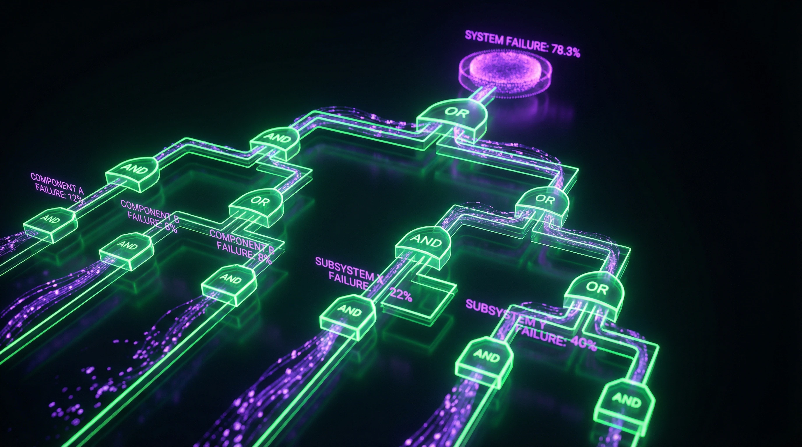 Logic-probabilistic reliability analysis diagram with fault tree
