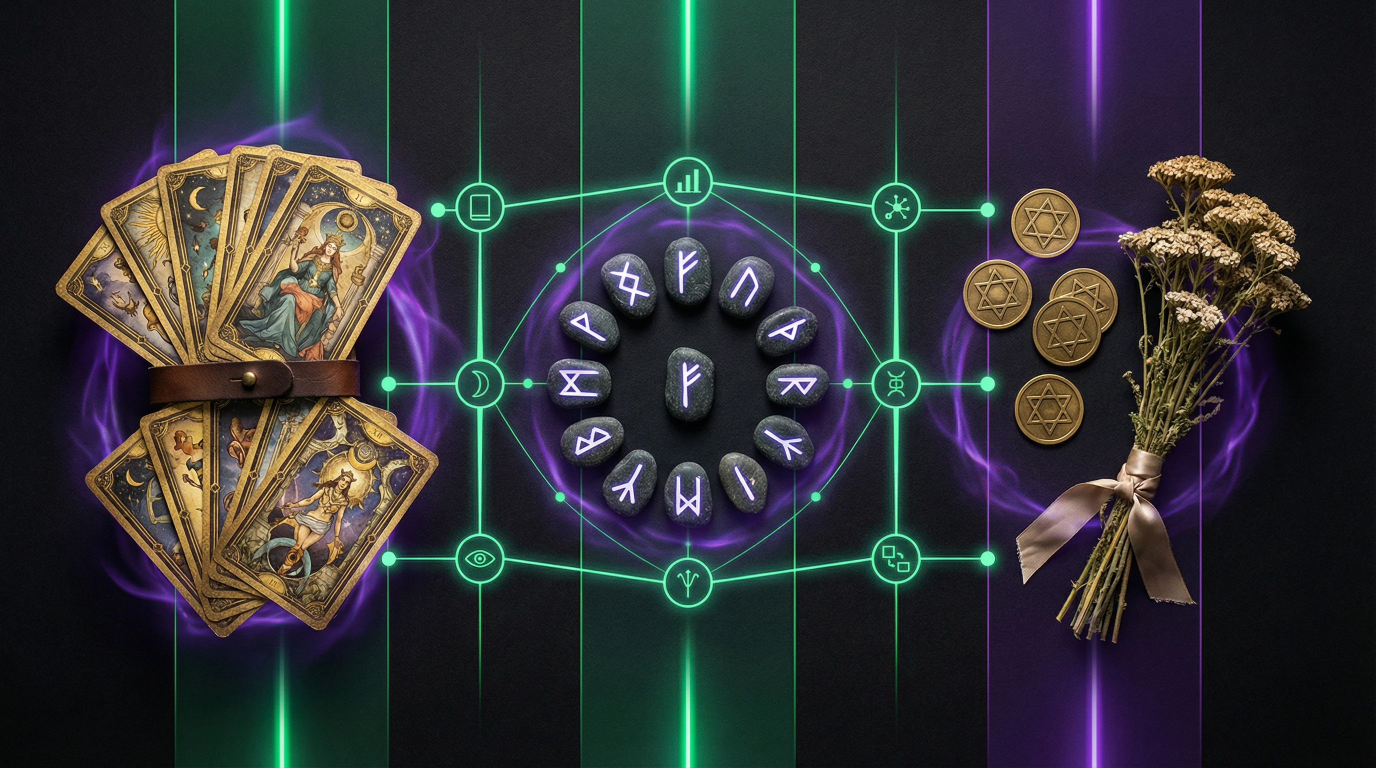 Comparative table of three divination systems with key characteristics