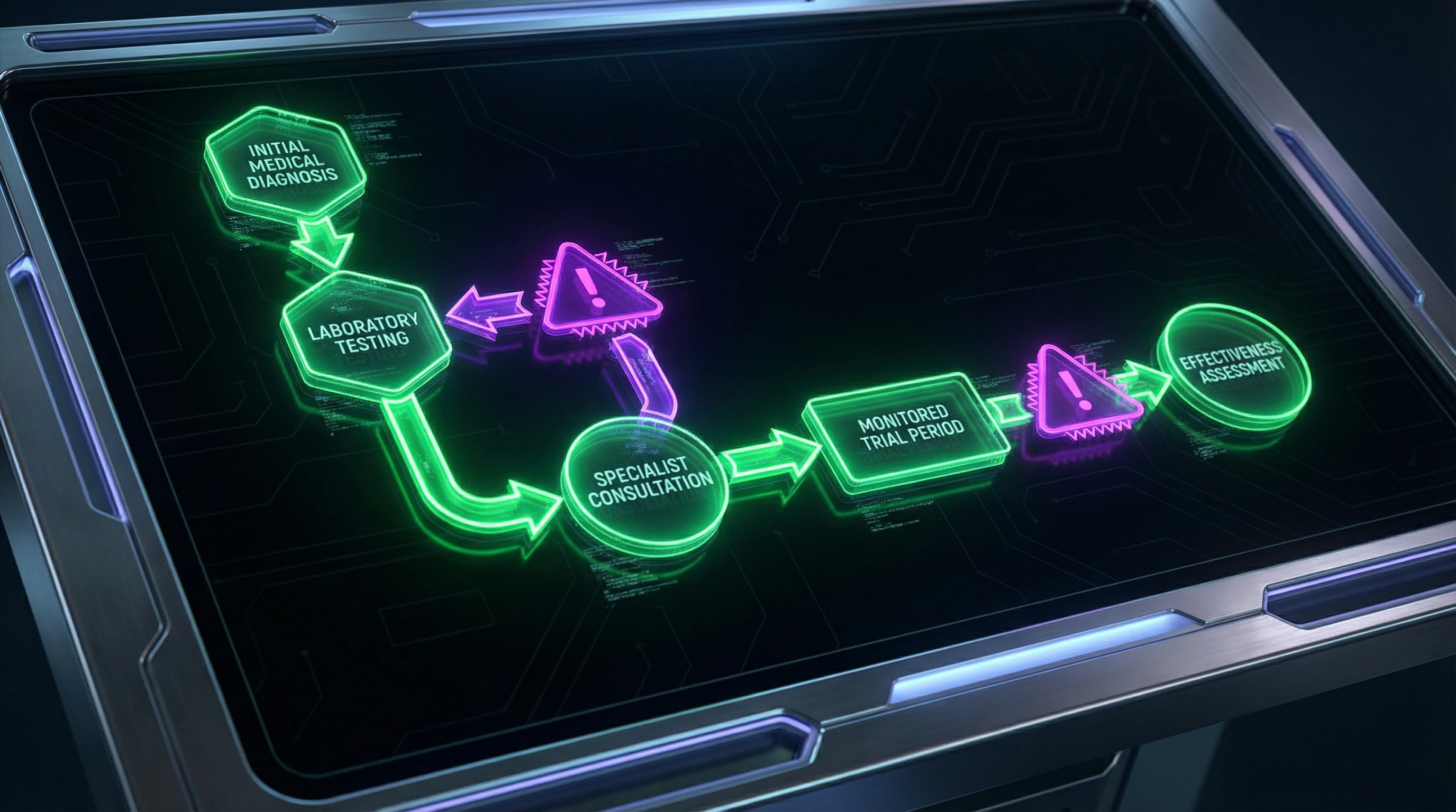 Flowchart of safe supplement use protocol with diagnostic and monitoring stages
