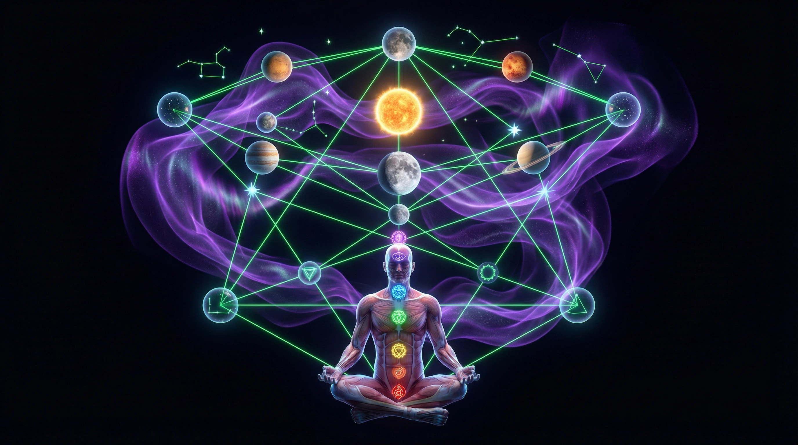 Diagram of correspondences between cosmic spheres and elements of human nature