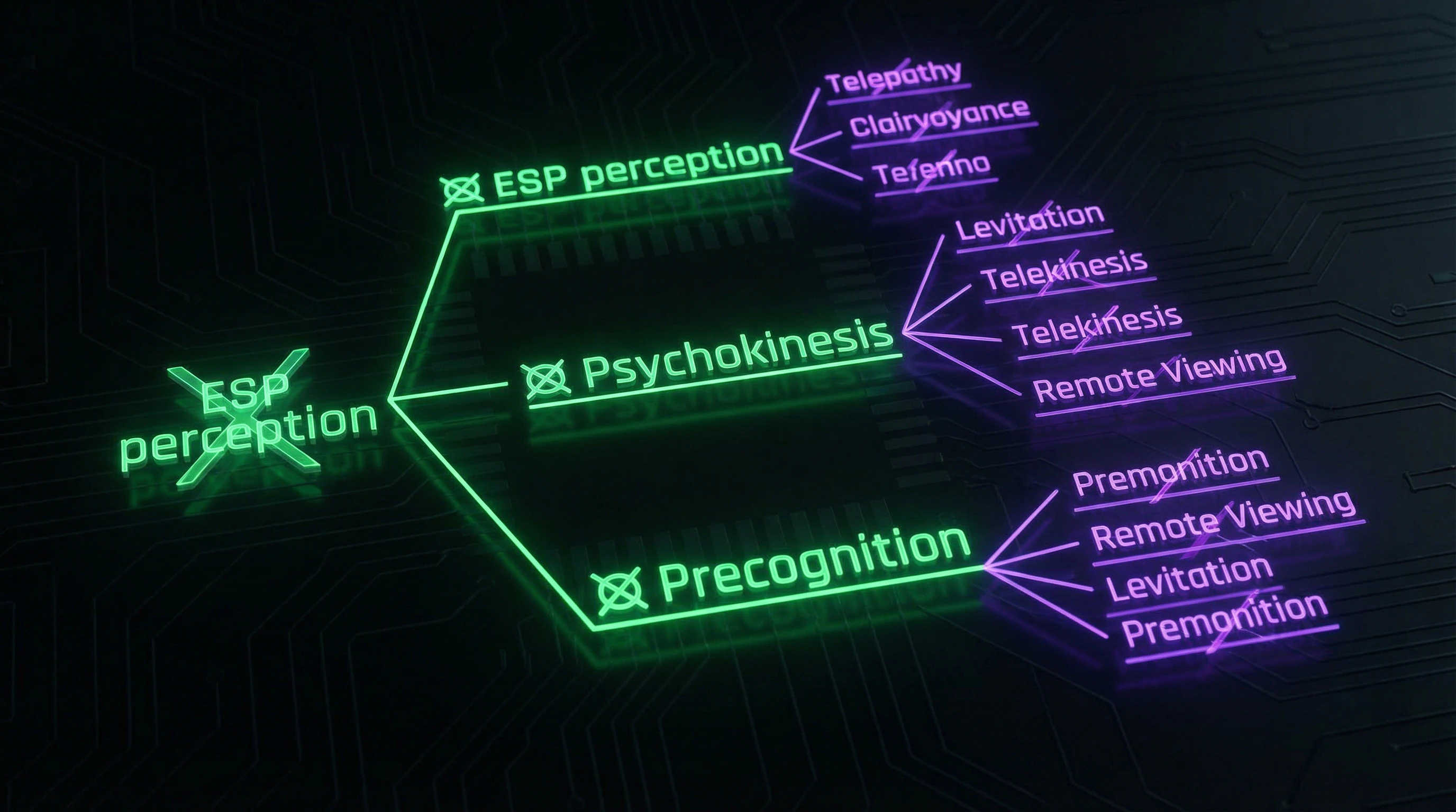 Taxonomic diagram of paranormal abilities with three main categories