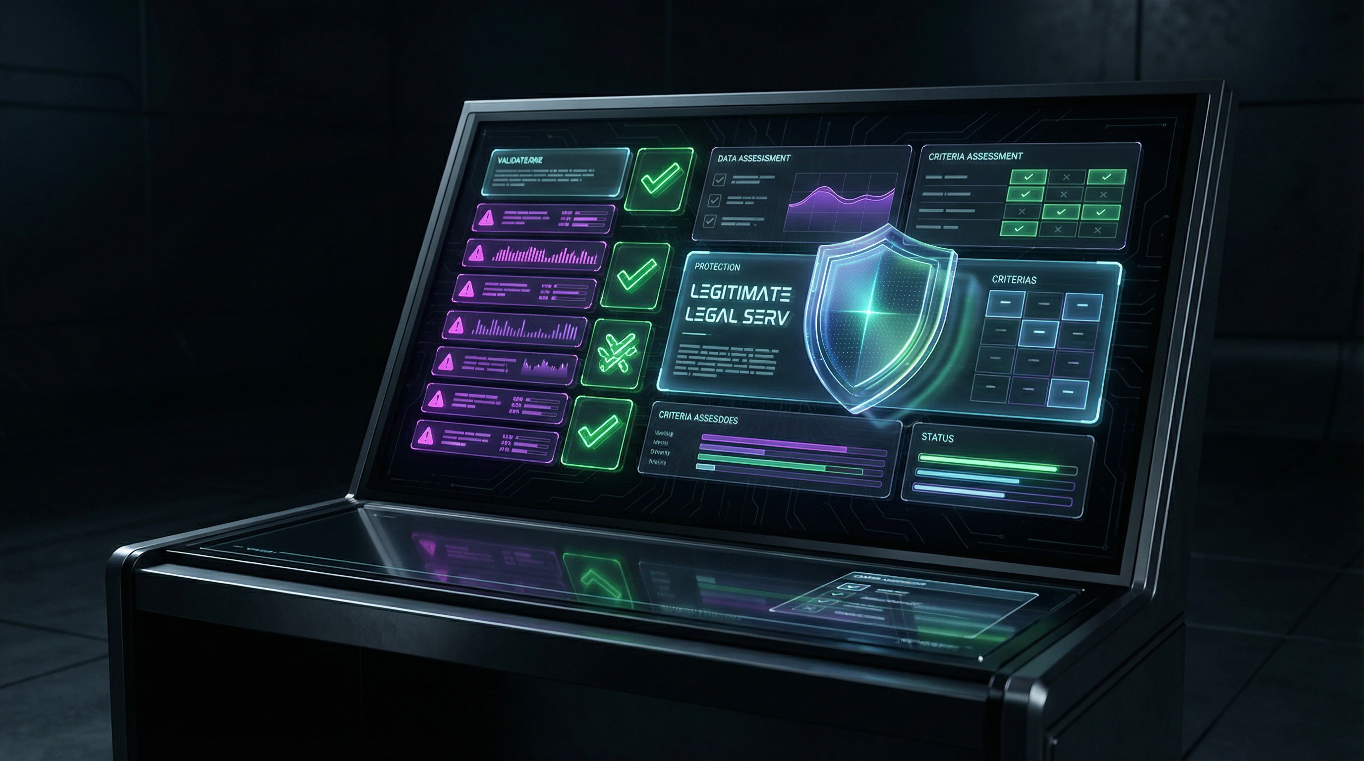 Checklist for verifying legitimacy of legal services with evaluation criteria