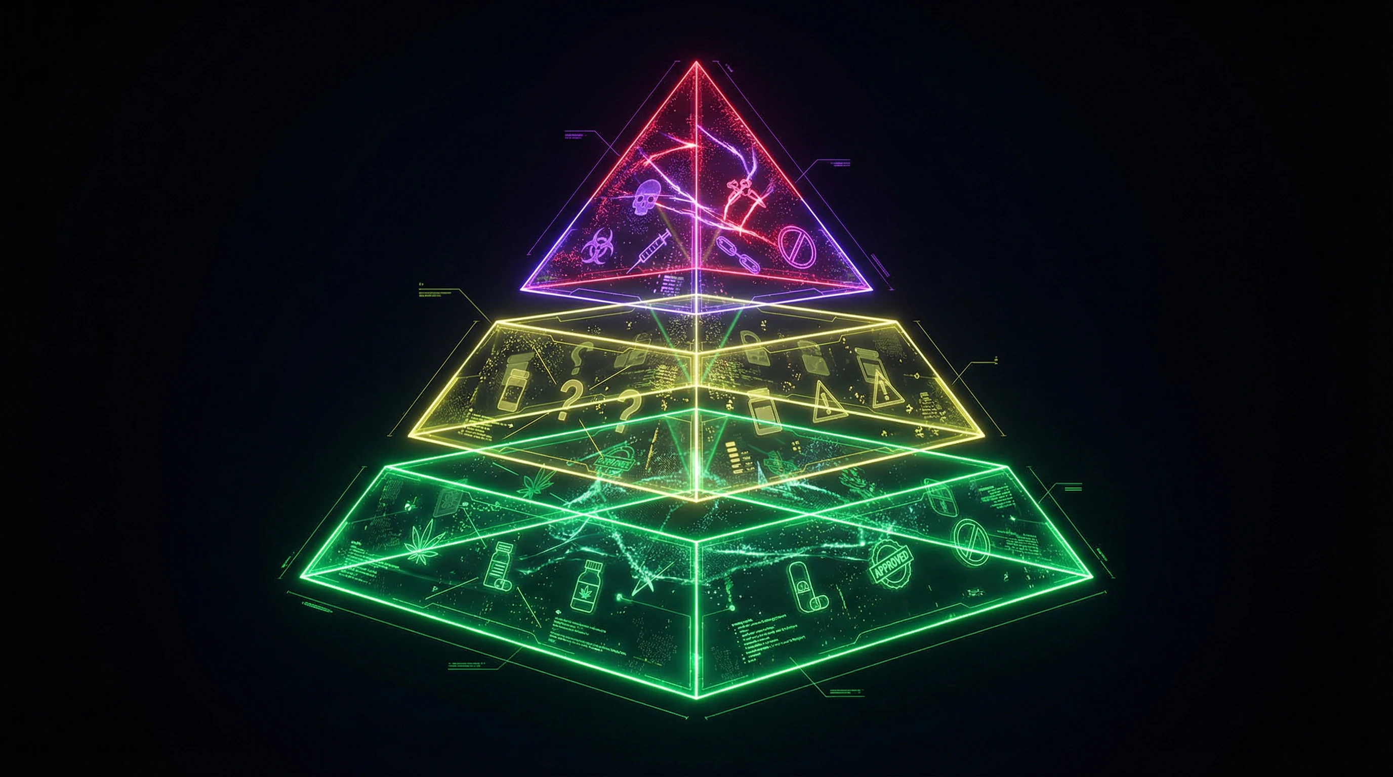 Classification pyramid of pseudo-pharmaceuticals from legal supplements to underground drugs