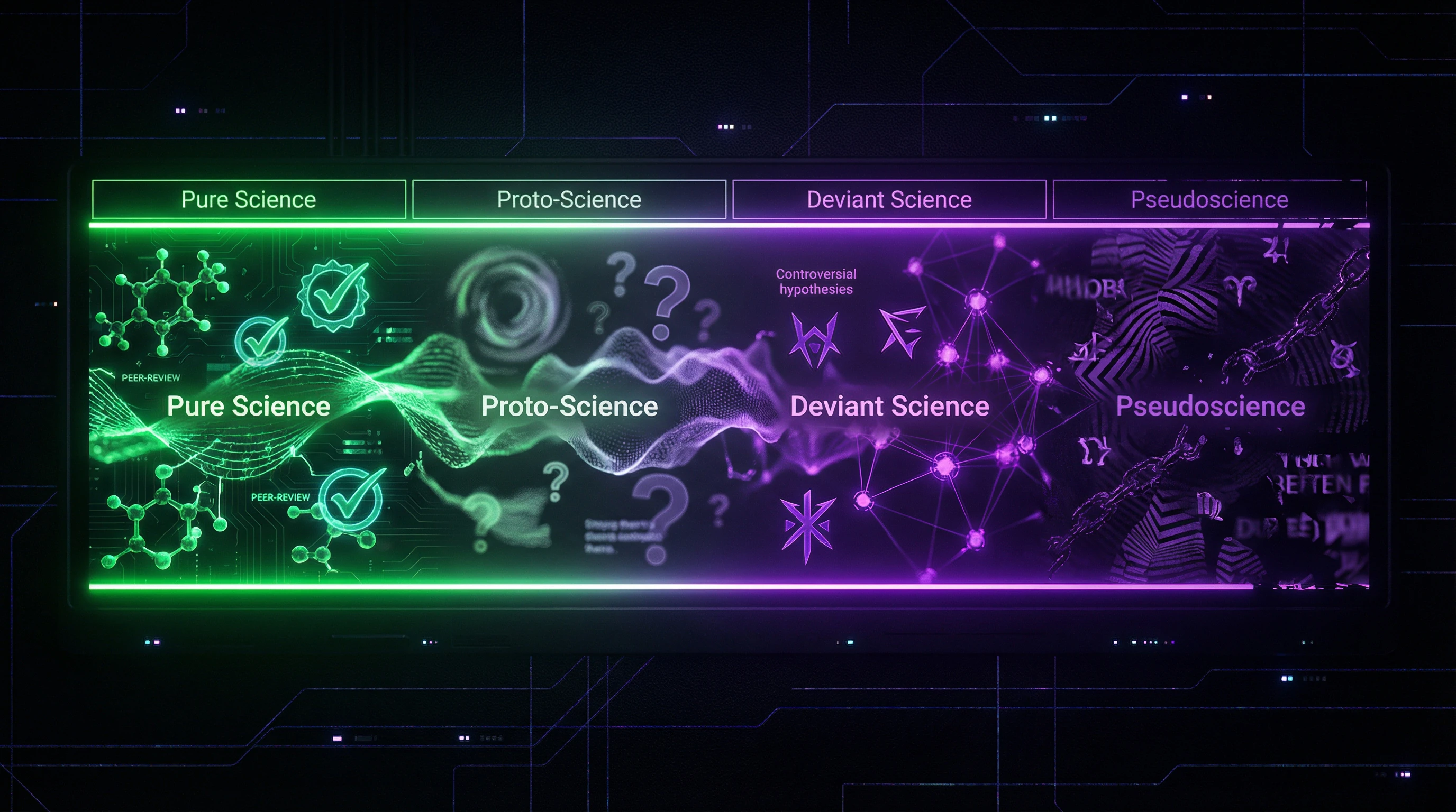 Spectrum from science through protoscience to pseudoscience with key distinctions