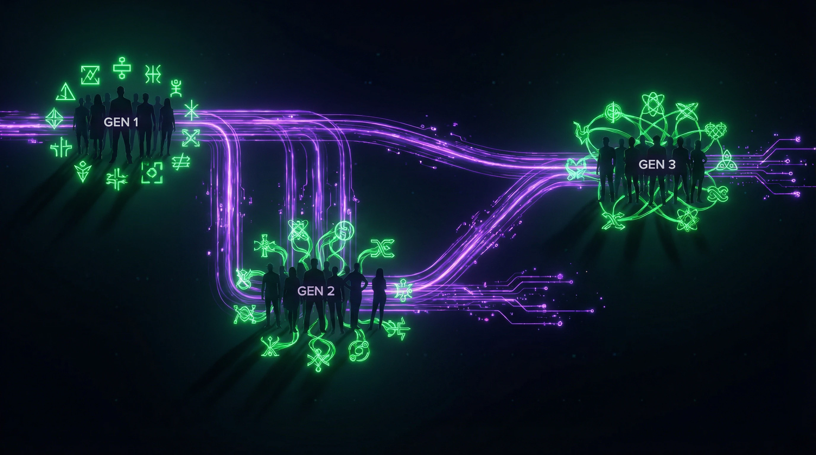 Diagram of cultural evolution of belief systems across generations