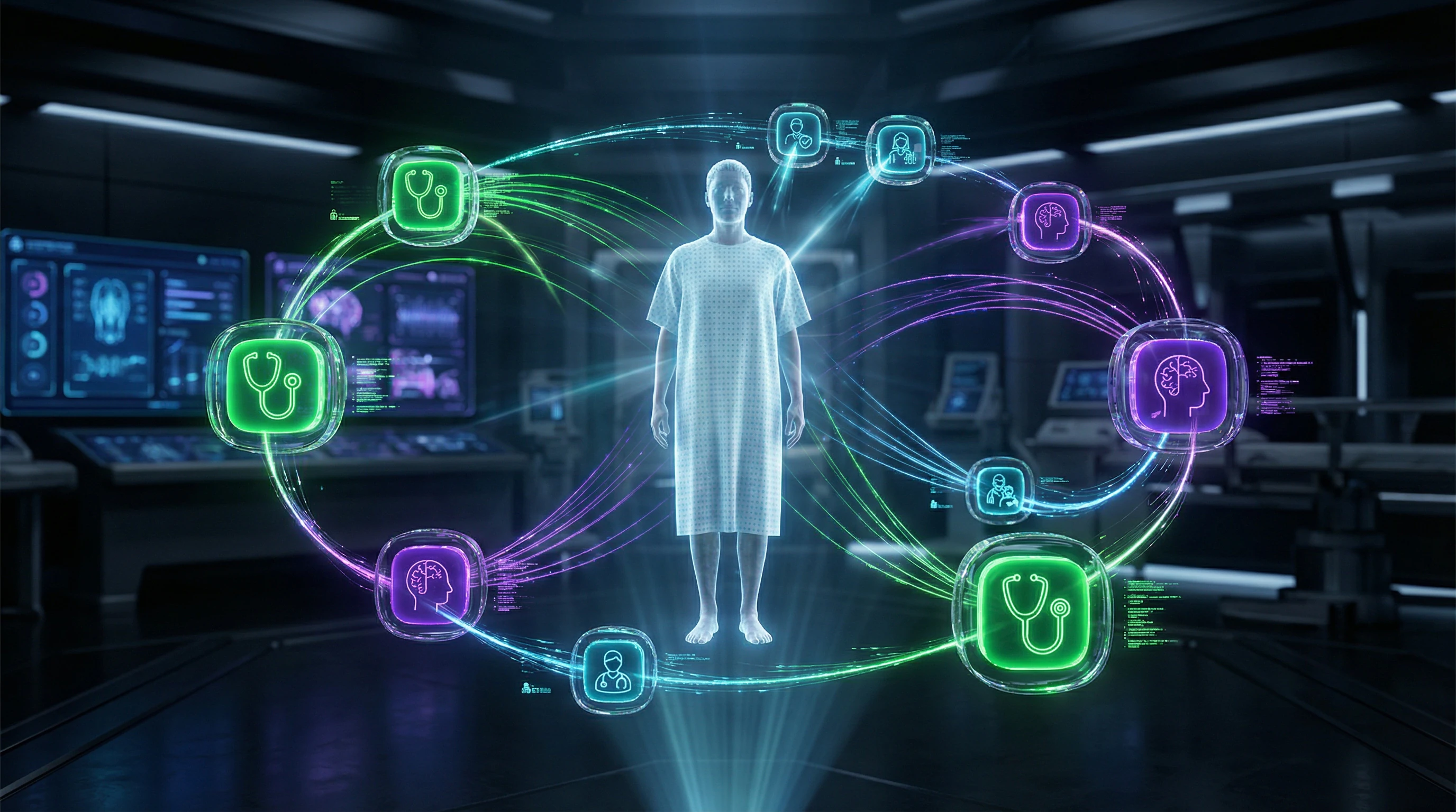 Diagram of integrated care model showing interaction between physicians, psychologists, and social workers
