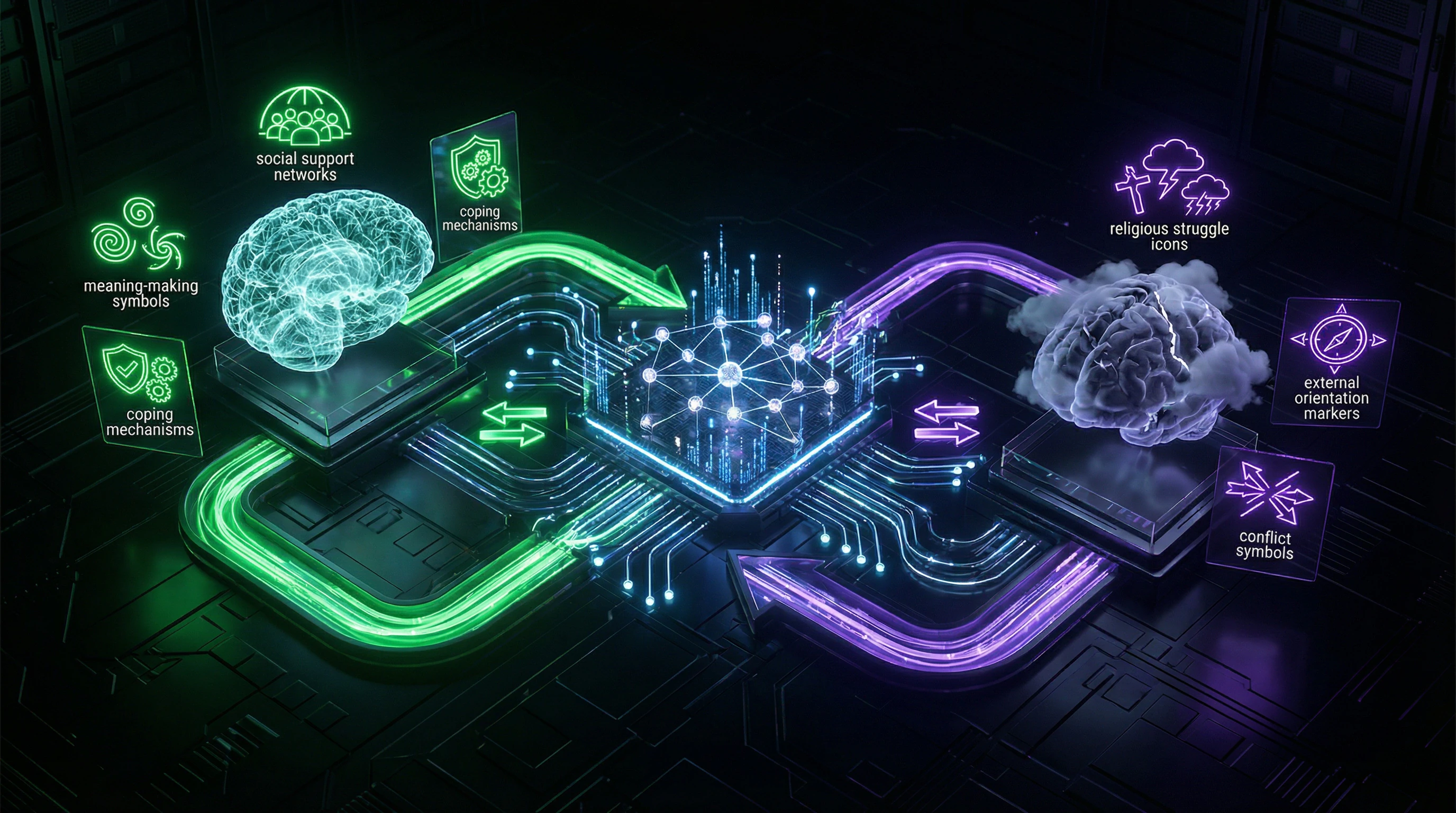 Diagram of pathways through which religiosity influences mental health