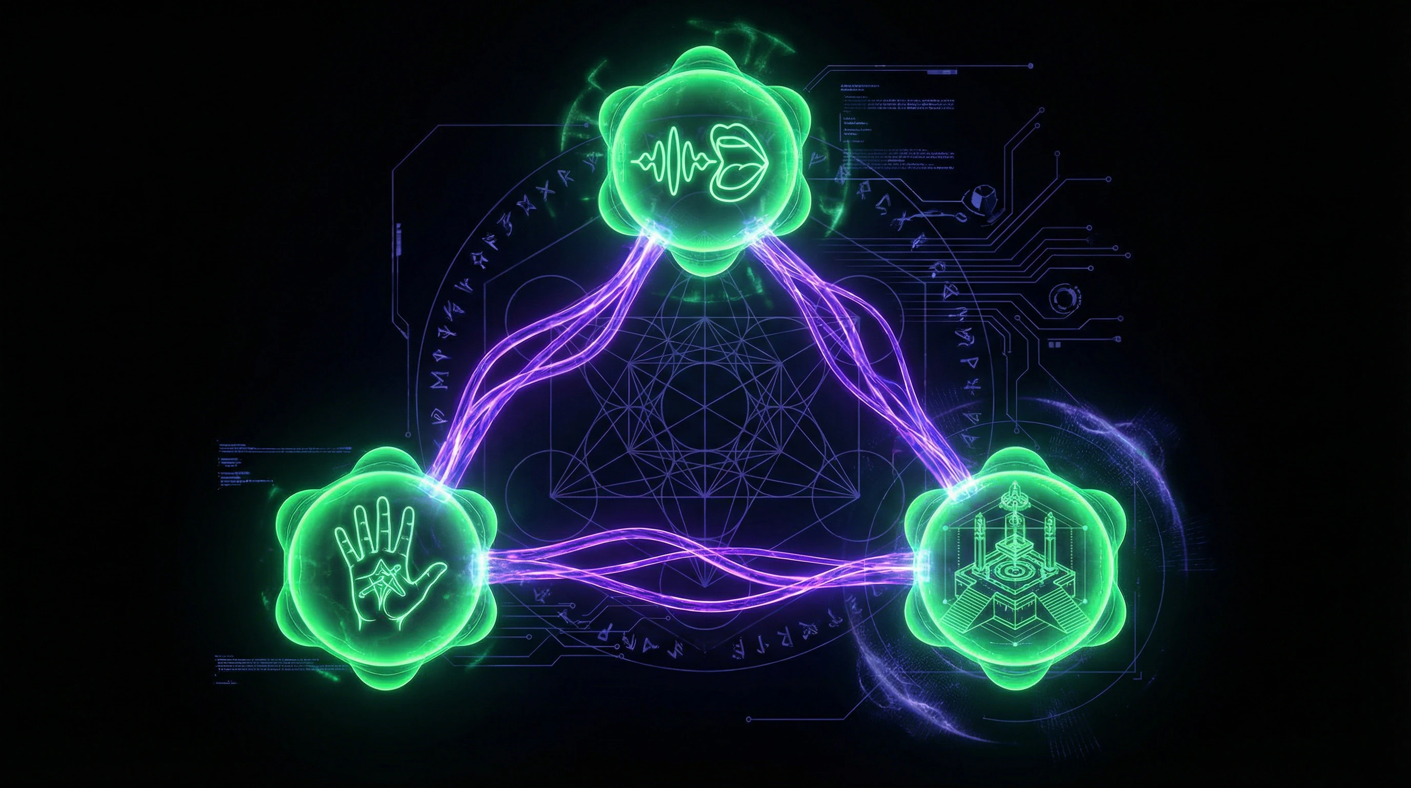 Diagram of three main components of ritual magic: verbal formulas, gestures, and ceremonial structures