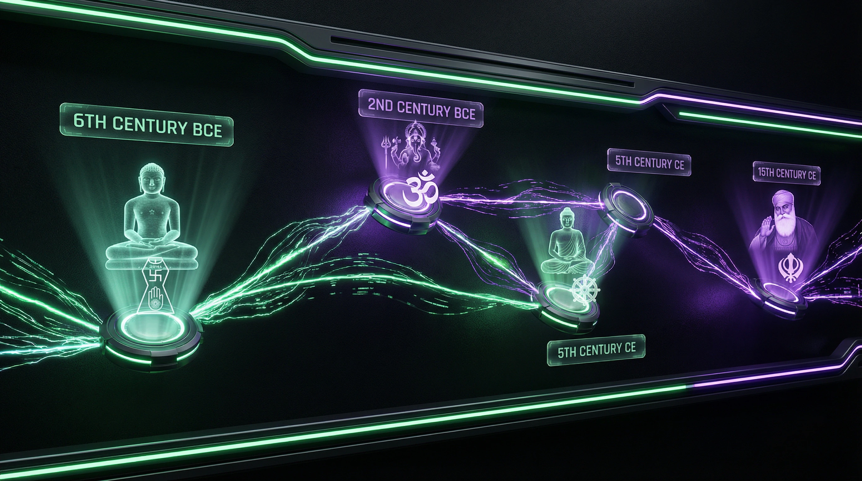 Chronological diagram of Dharmic religions' emergence in India