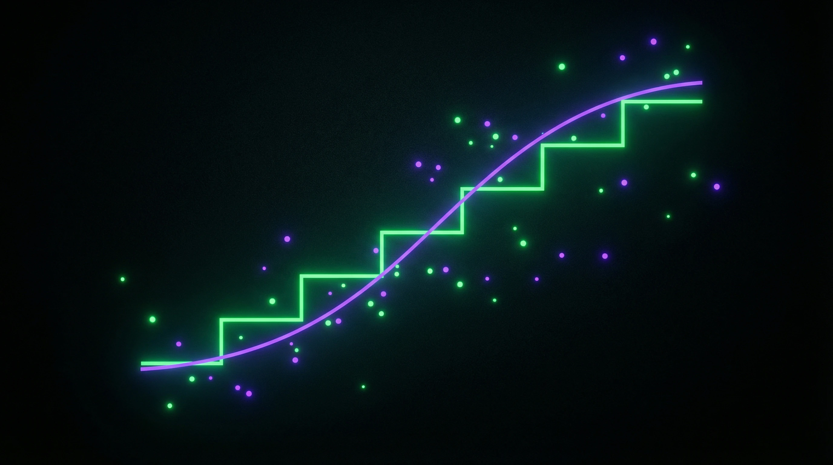 Step function graph of empirical distribution function with overlaid theoretical curve