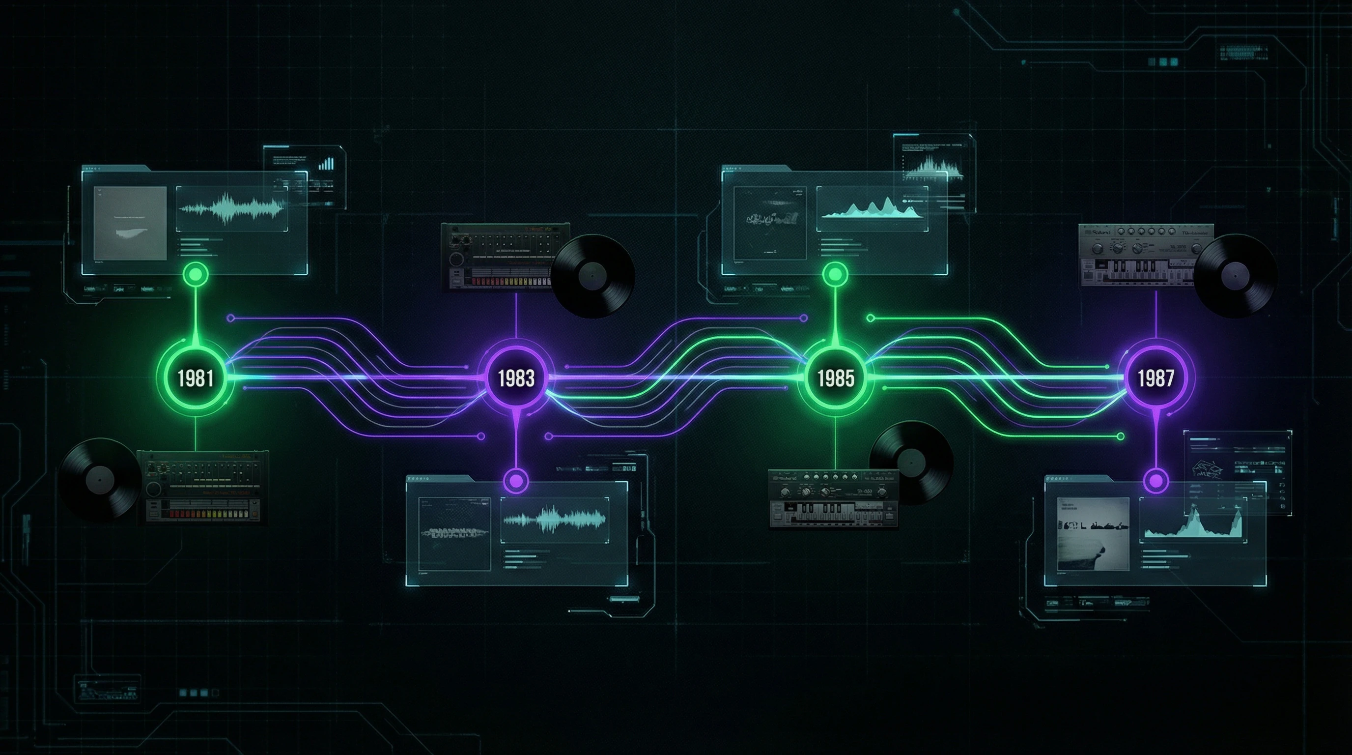 Chronological diagram of key Belleville Three releases from 1981 to 1987