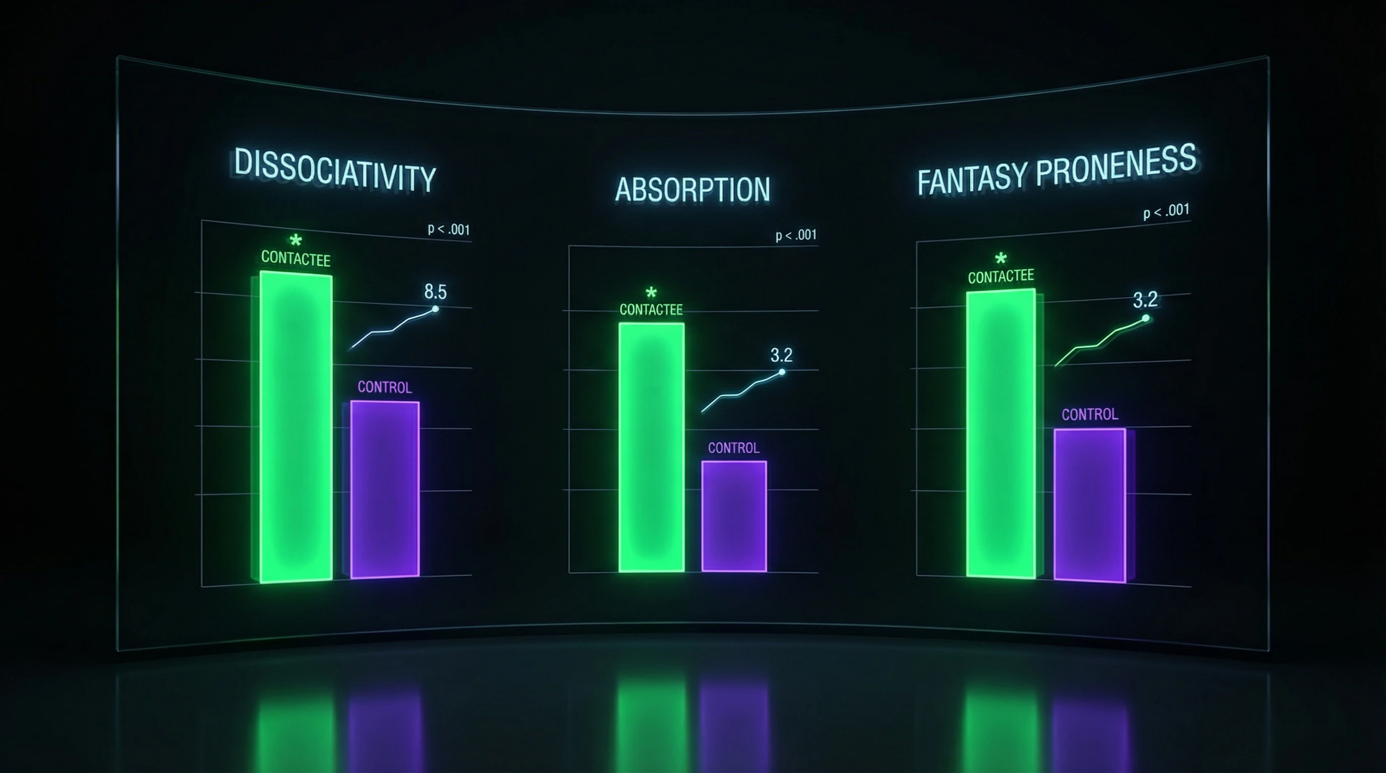 Diagram comparing psychological indicators of contactees and control group